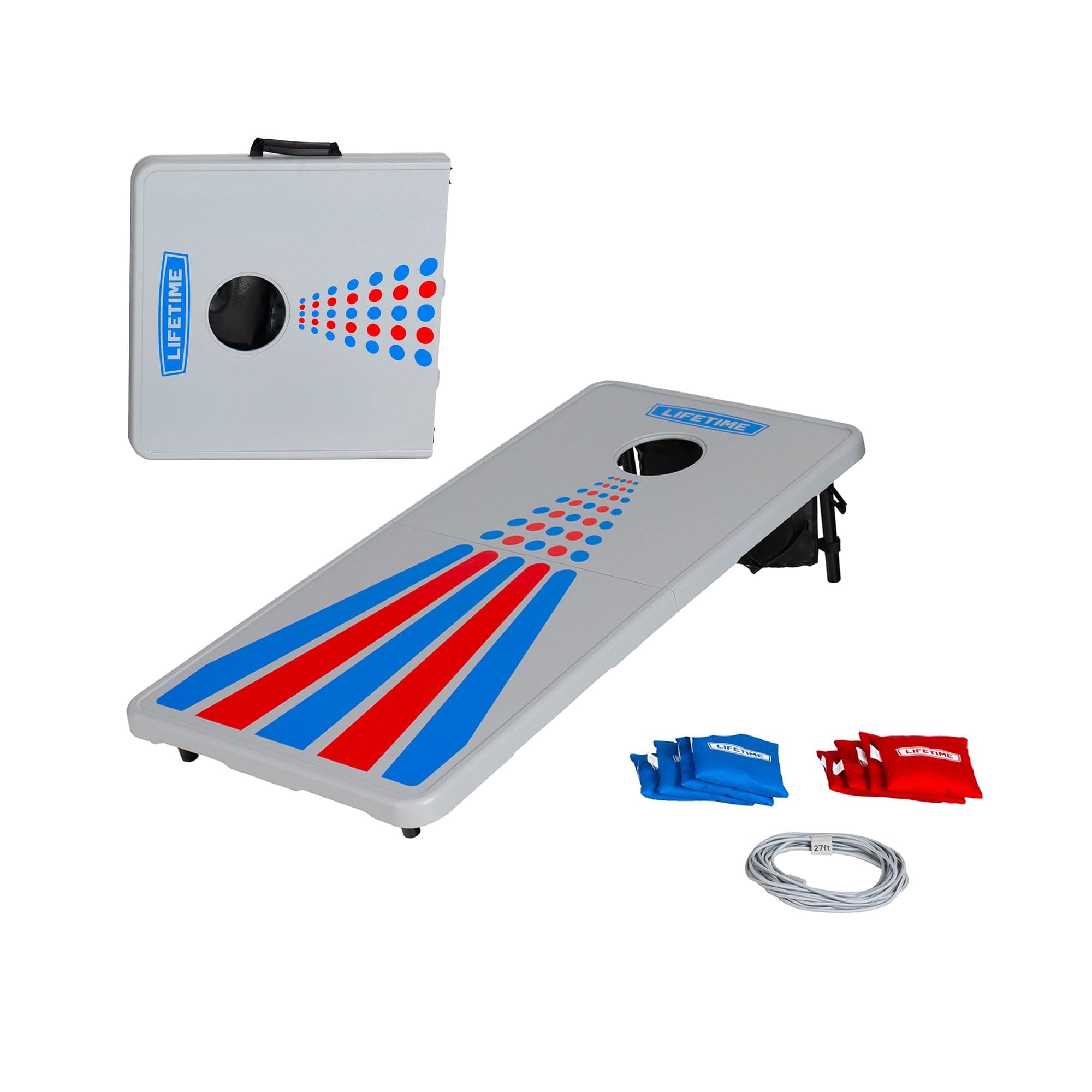 Portable Cornhole Toss Game Set with 8 Bean Bags and Storage Pouches Attached to Boards