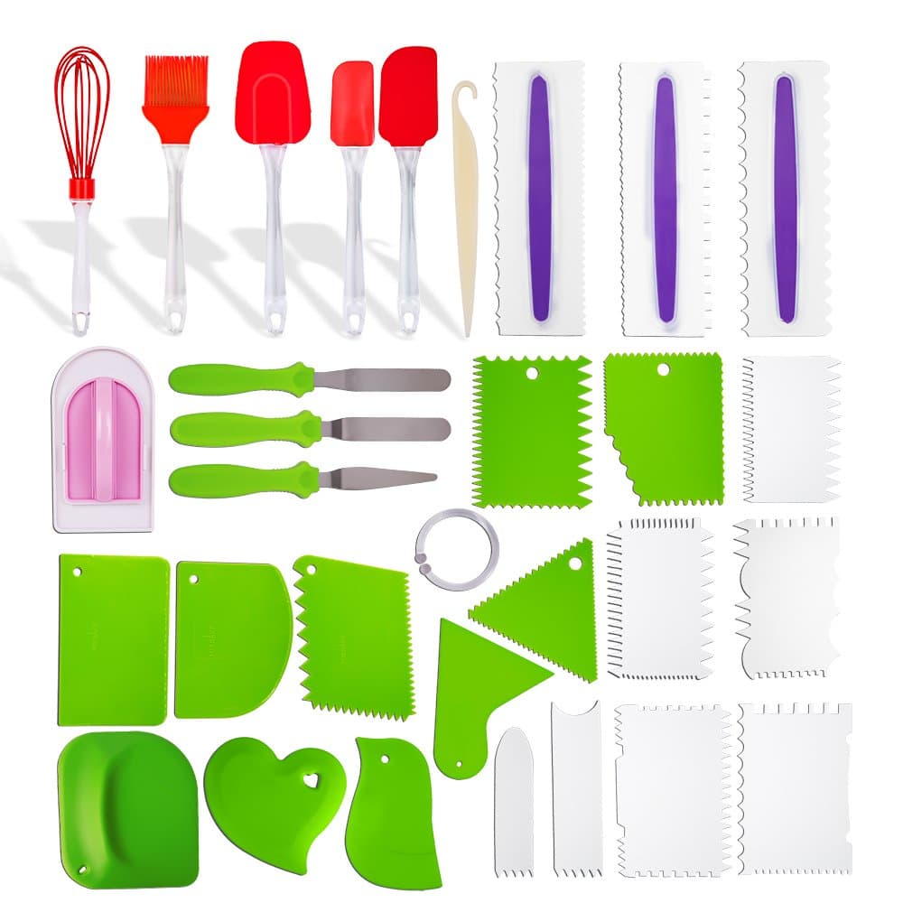 kenman 30pcs Cake Decorating Supplies Kit with 20 Decorating Comb & Icing Smoother,3 Icing Spatula,3 Heat-Resistant Silicone Spatulas,1 Fondant Smoother,1 Stripping Knife,1 Pastry Brush,1 Whisk
