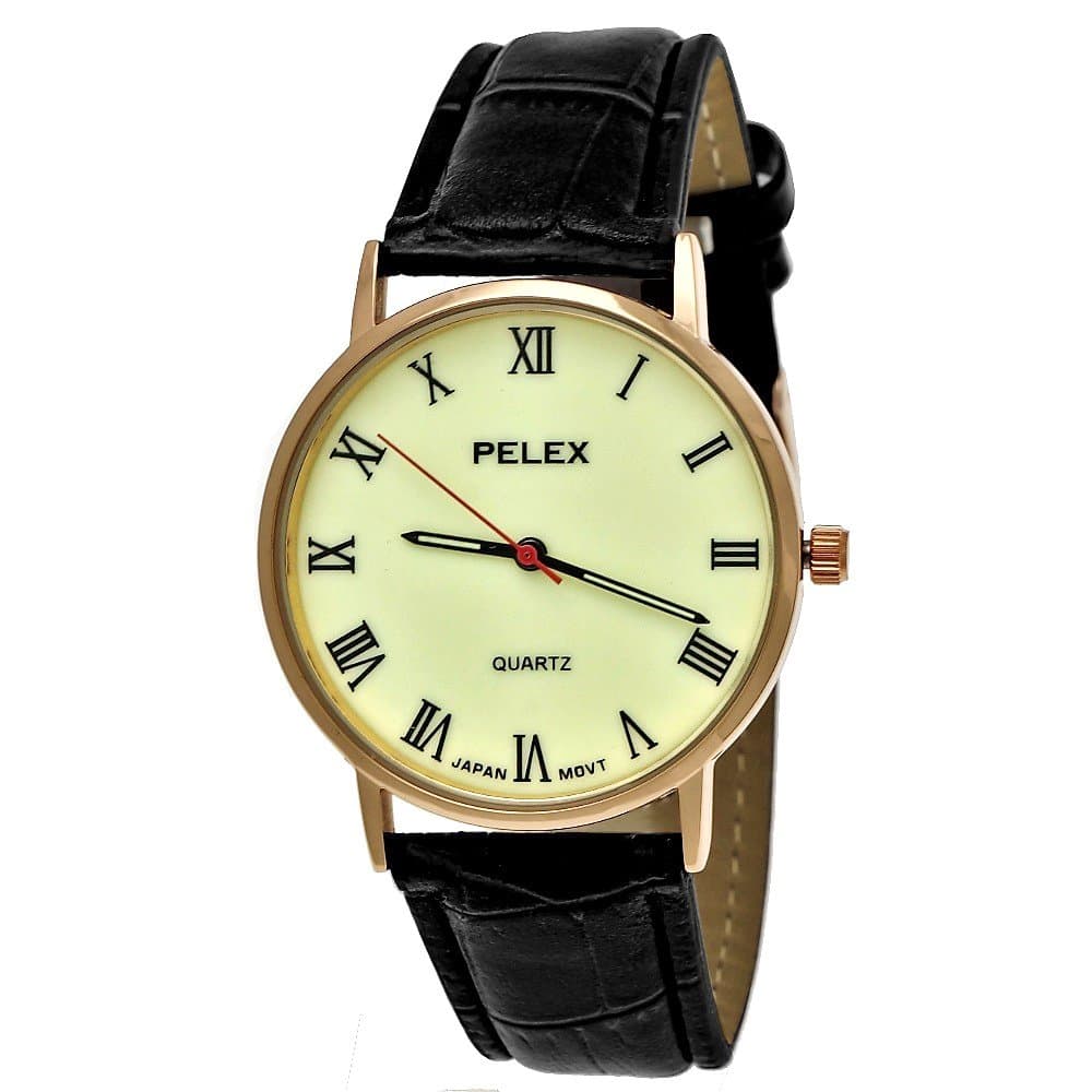 Elegant Pelex London Ladies Black Dial Classic Design Clock Men's Watch Unisex Analog Quartz Wrist Watch Rose Gold with Bright Dial and Roman Numerals Japanese Quality Uhwerk