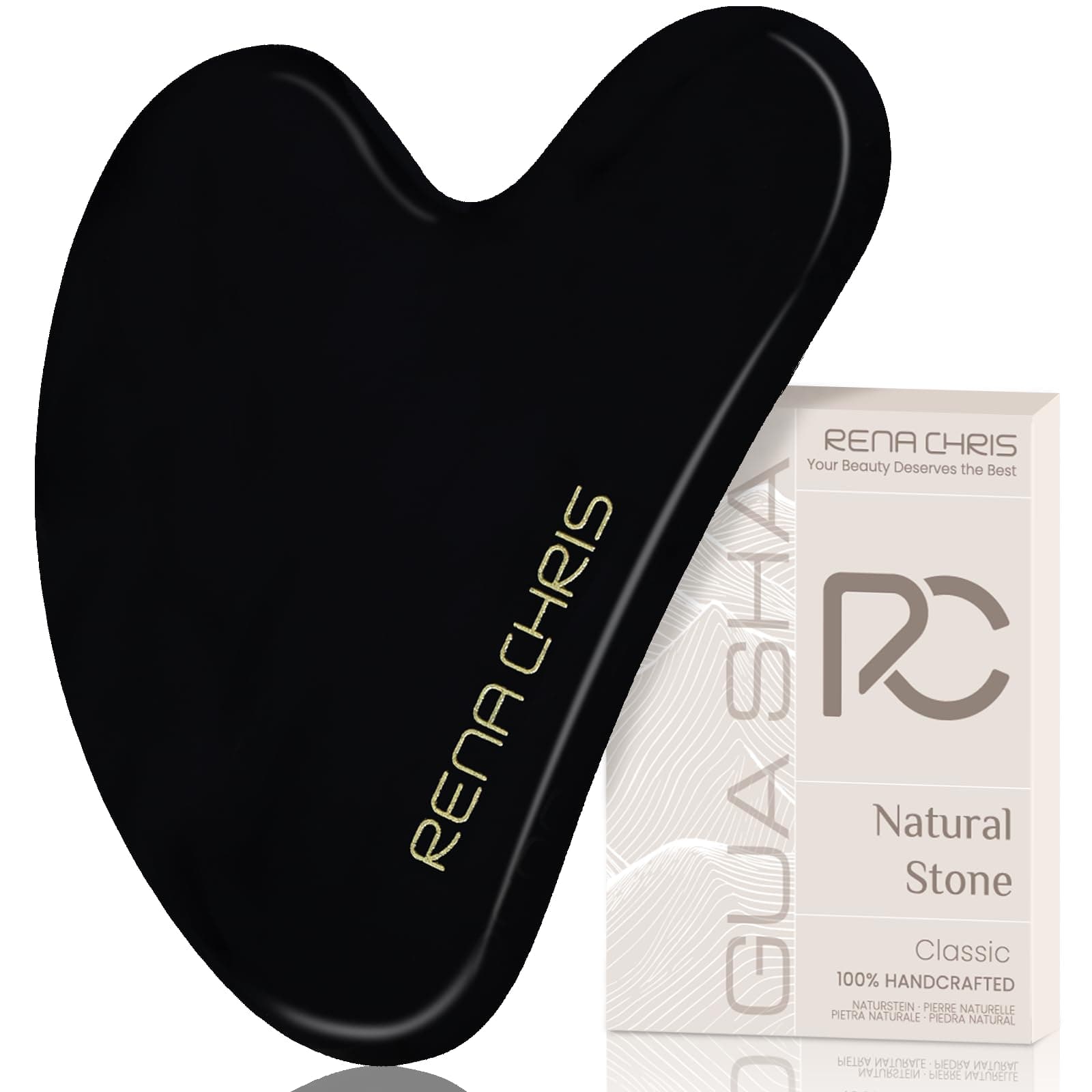 Rena Chris Gua Sha Facial Tools, Natural Obsidian Gua Sha Stone, Face Guasha Tool for Jawline Sculpting and Puffiness Reducing, Guasha Massage Tool, Skin Care Gift - Black