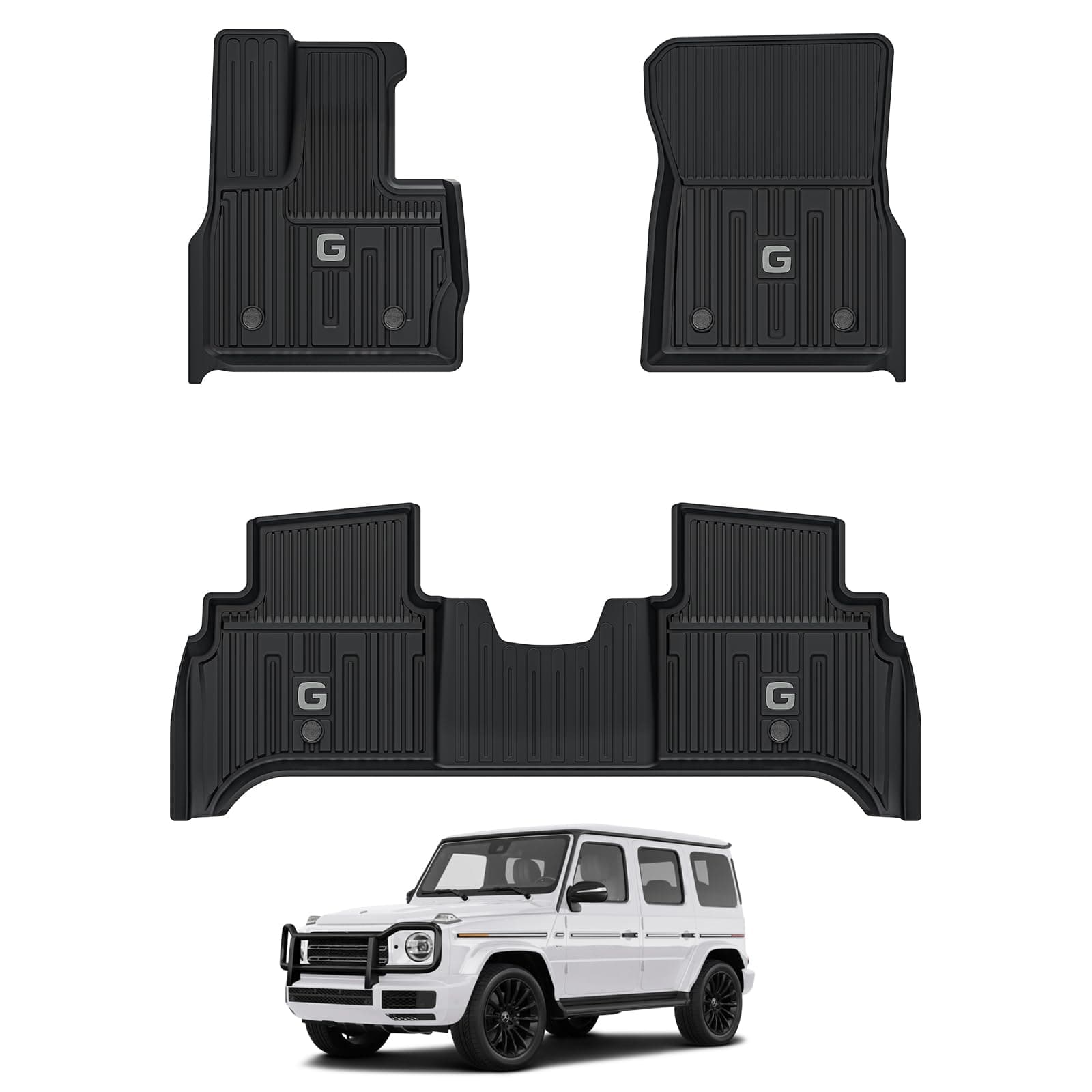 3W Floor Mats Fit for 2019-2024 Mercedes-Benz G Class/G500/G550/AMG G63 SUV TPE All Weather Custom Fit Floor Liner for Benz G Class 1st & 2nd Row Full Set Car Mats, Black