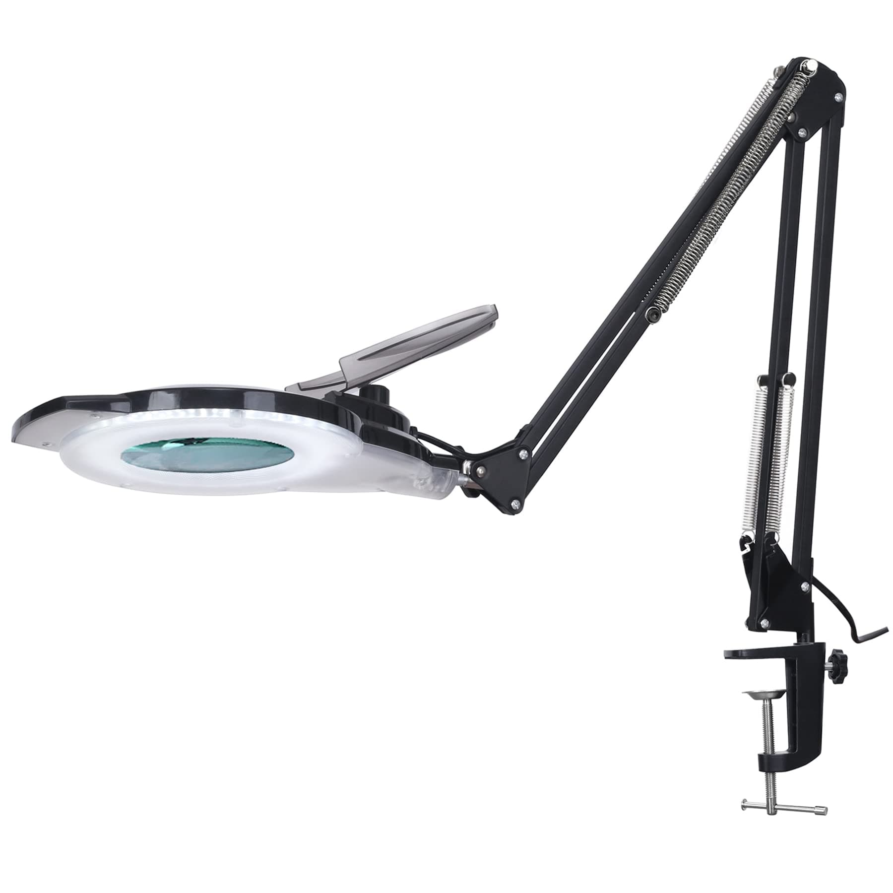 - 10X LED Magnifying Lamp with Clamp, KIRKAS 2,200 Lumens Dimmable Super Bright Daylight Magnifying Glass with Light, Adjustable Swivel Arm Lighted Magnifier Lamp for Reading Repair Crafts- Black