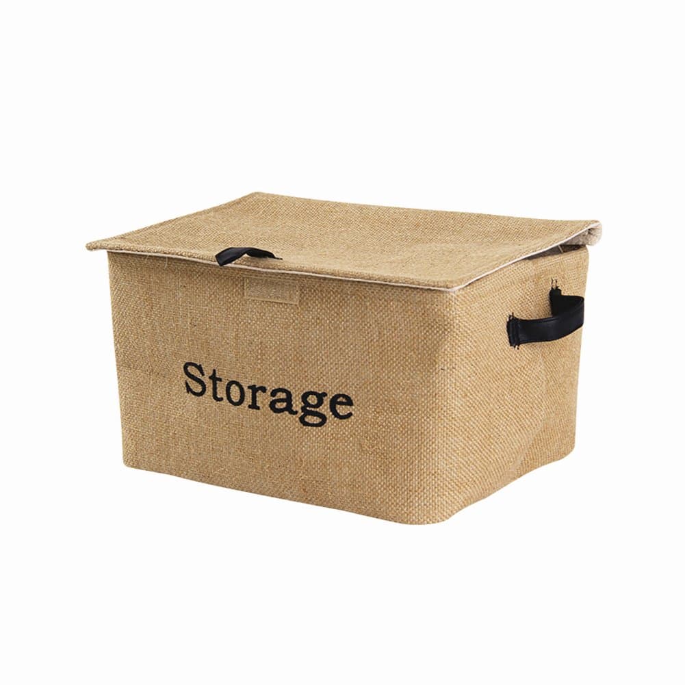 Znvmi Eco-Friendly Jute Chest Baskets Nursery Organiser Bin with Lid Washing Laundry Hamper Foldable Toy Basket for Kids - Small