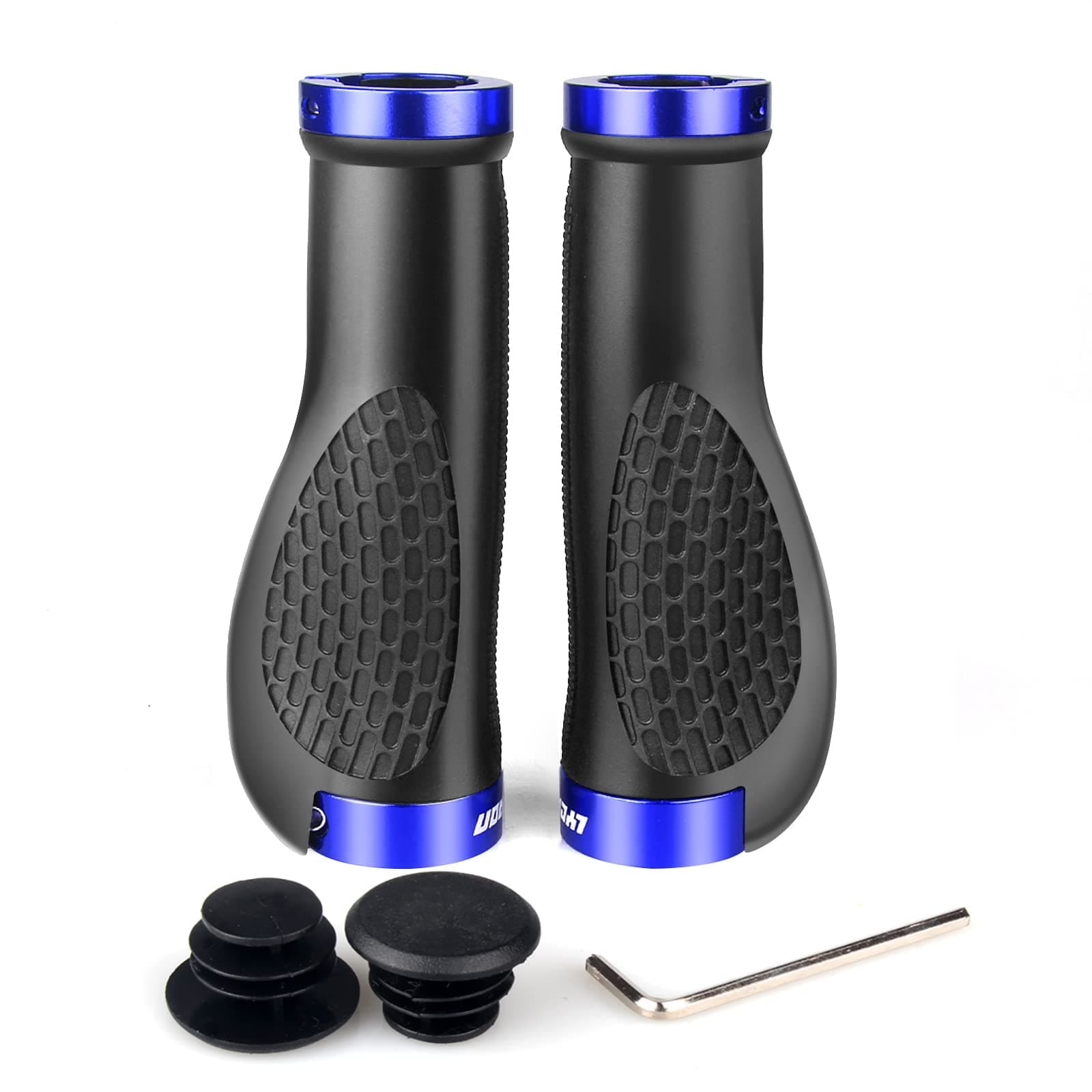 LYCAON Bike Handlebar Grips, 2 Sides Locking, TPR Rubber Anti-Slip Bicycle Handle Grip, Bike Grips Fits MTB/BMX/Mountain/Downhill/Foldable/Urban Bicycles/Scooter (Blue, Ergonomic Grips)