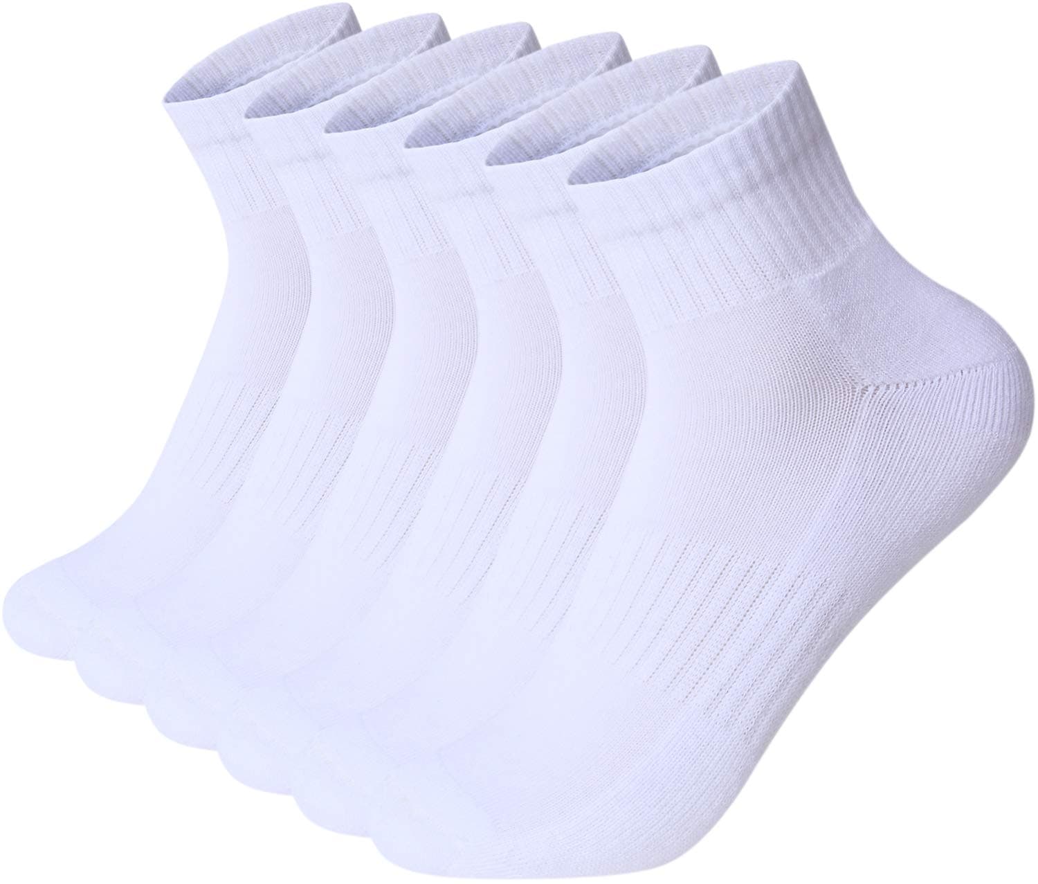 Mens Performance Cotton Cushioned Athletic Ankle Socks for Sport Causal 6-Pack (White Size 6-12)