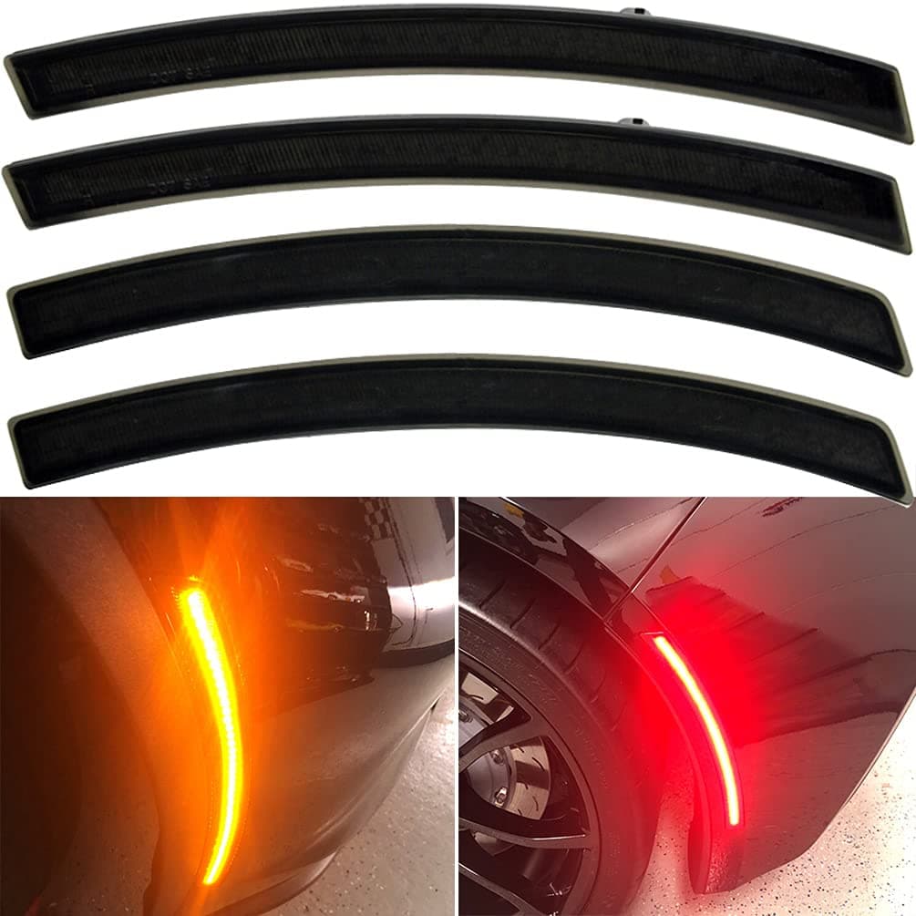 Smoked Lens Amber Chevy Corvette C7 LED Front Rear Side Marker Lamps for 2014 2015 2016 2017 2018 2019 Chevrolet Corvette C7 Red LED Turn Singal Light Kits OEM Sidemarker Lamps Replacement