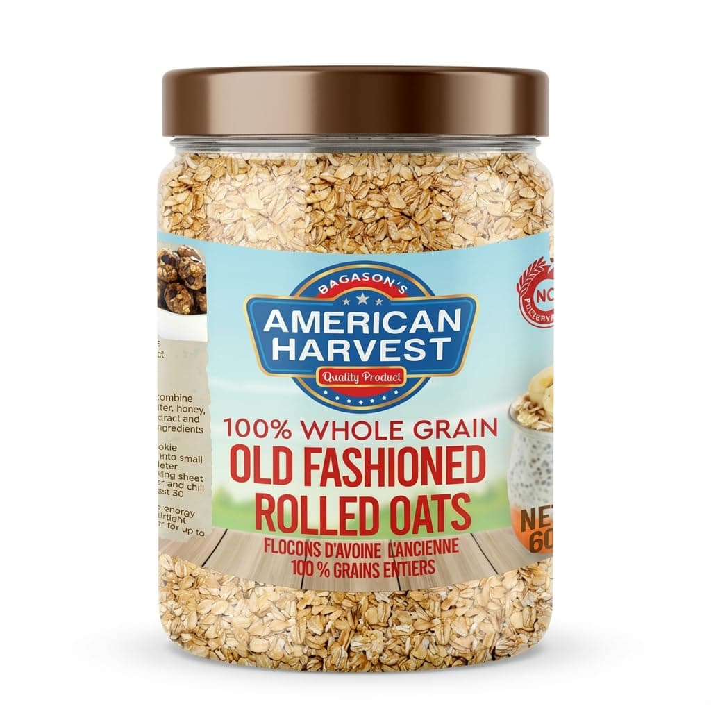 American Harvest Rolled Oats 600g Jar | Old Fashioned Whole Grain Oats | Gluten Free | High Fiber | Ideal for Breakfast, Smoothies & Granola