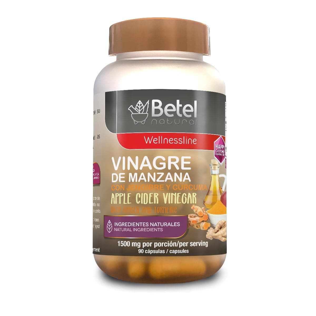 Betel Natural Premium Vinagre de Manzana con Jengibre y Curcuma - Apple Cider Vinegar with Ginger and Turmeric 90 Caps