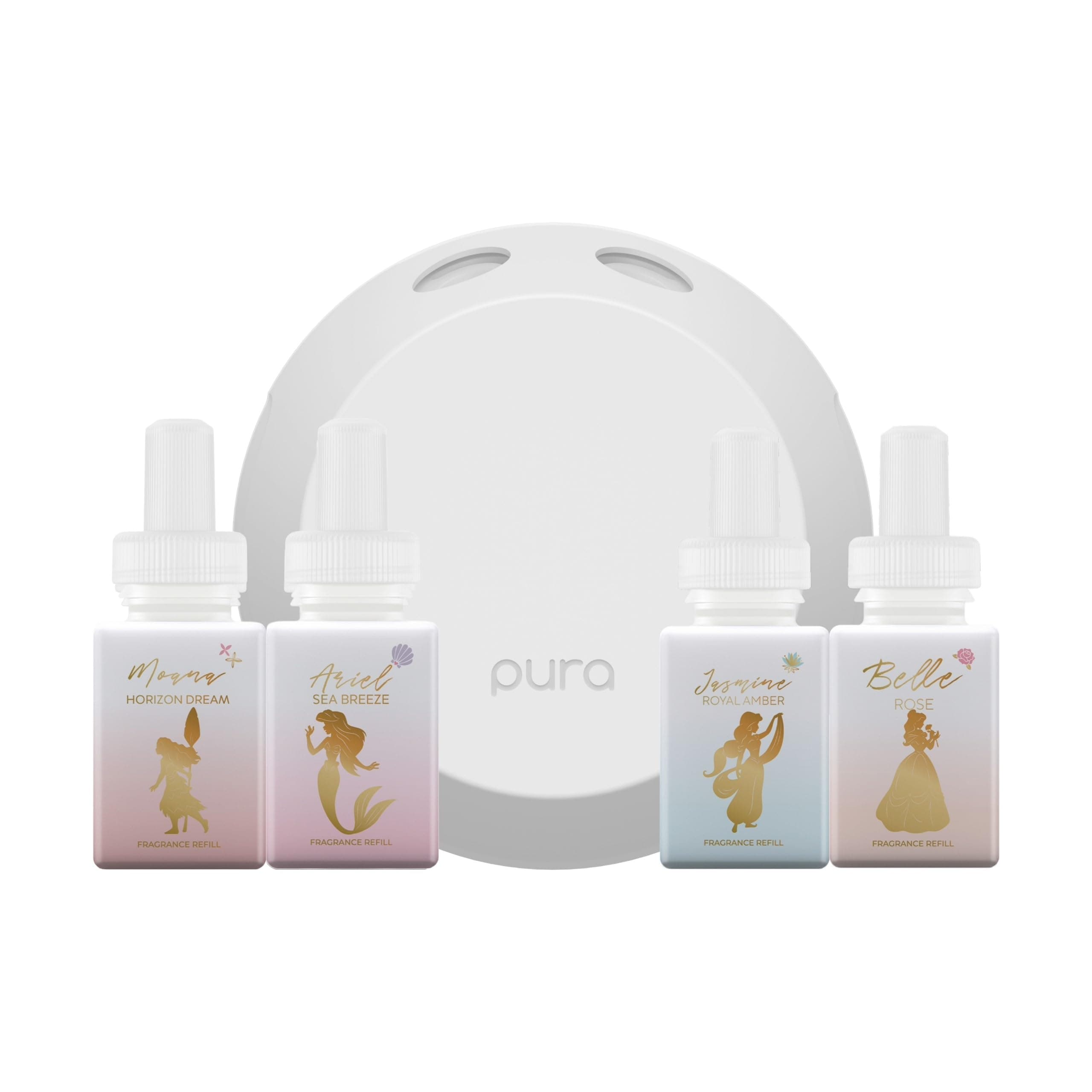 Pura 4 Smart Home Fragrance Device Starter Set - Scent Diffuser for Home - Linens & Surf, Lavender Fields, White Tea No. 1, Yuzu Citron Scent