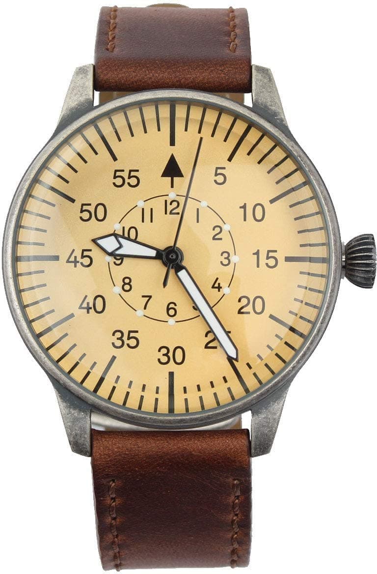 Mil-Tec Luftwaffe ME 109 Pilot Vintage Quartz Watch with Brown Leather Strap