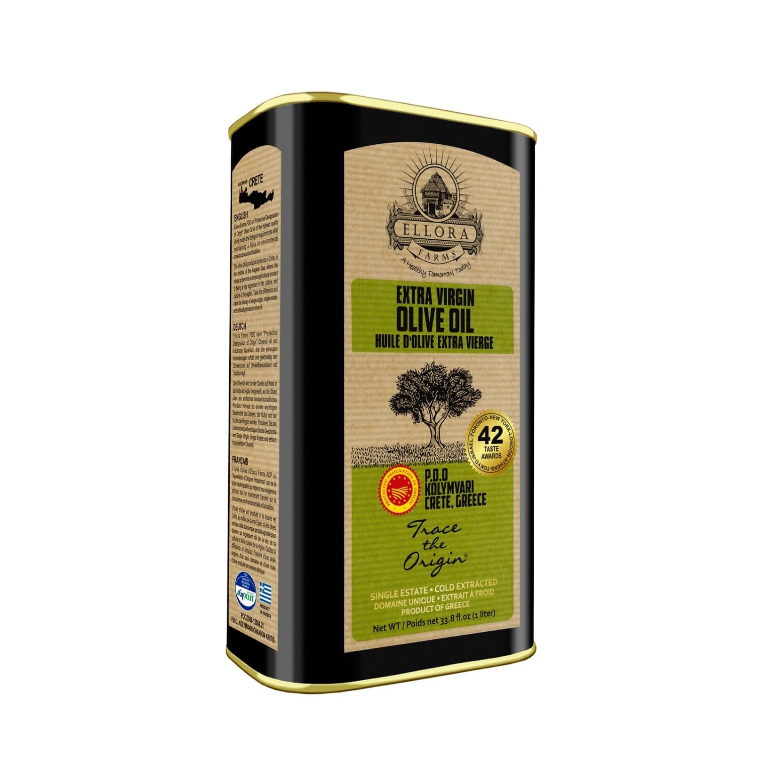 Olive Oil Extra Virgin, Certified Single Estate PDO, High Polyphenol Extra Virgin Olive Oil, Cold Pressed & Traceable EVOO, Kosher, Crete, Greece 33.8 Fl oz (1 Ltr)