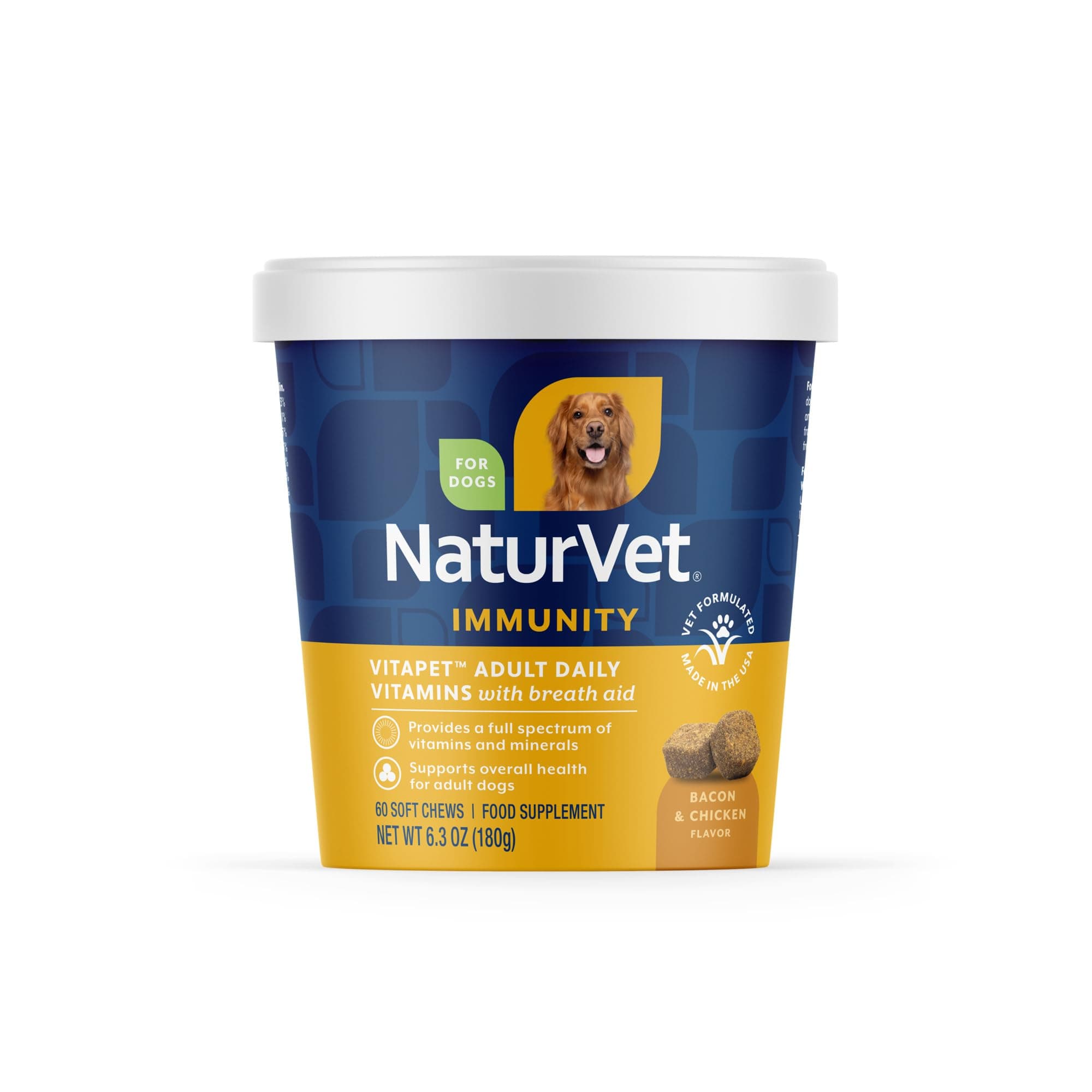 NaturVet VitaPet Adult Daily Vitamins Plus Breath Aid for Adult Dogs, 60 ct Soft Chews, Made in The USA with Globally Source Ingredients