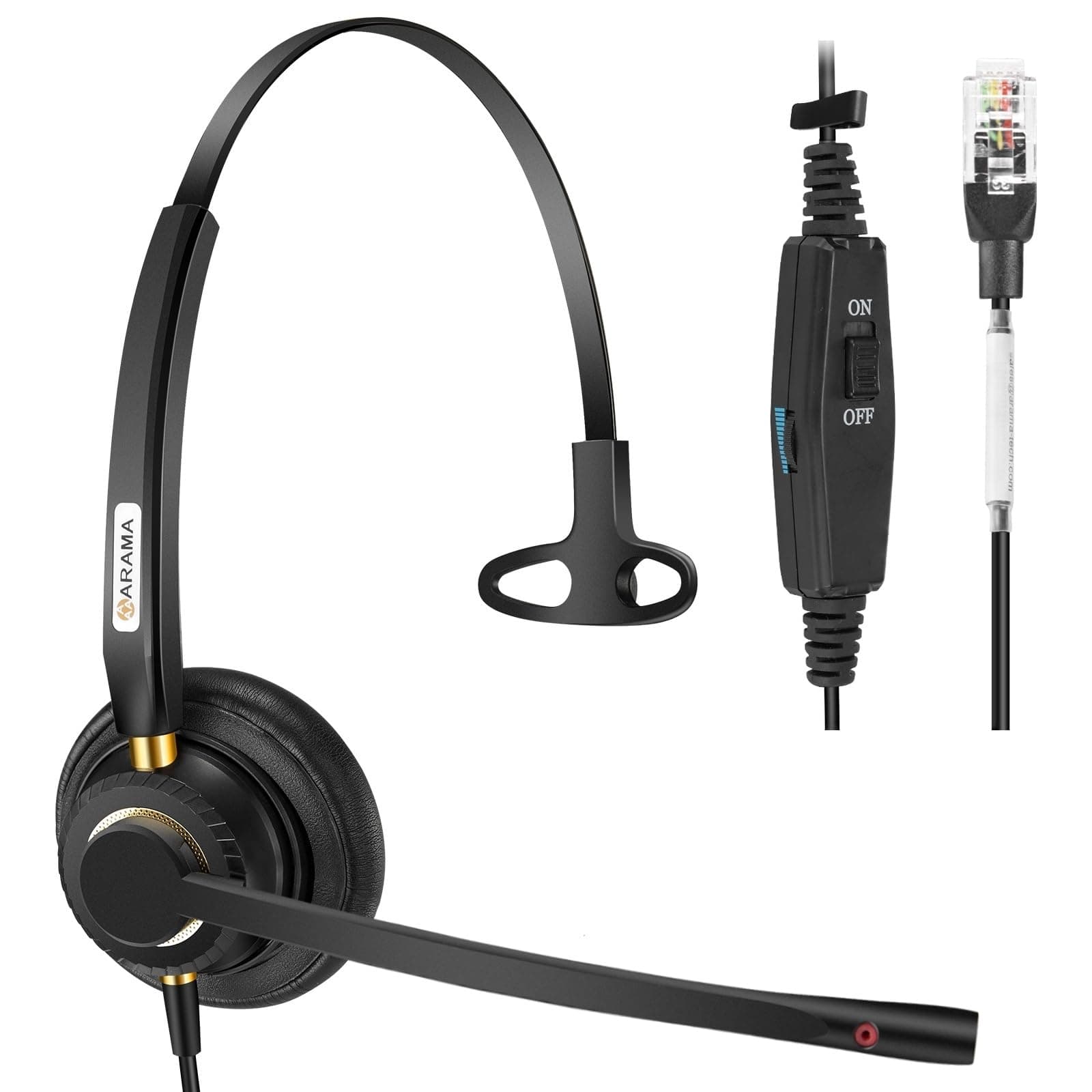 Arama Corded Telephone Headset Mono w/Noise Canceling Mic Compatible with ShoreTel Plantronics Polycom Zultys Toshiba NEC Aspire Dterm Nortel Norstar Meridian Packet8 Landline Deskphones(A800S2)