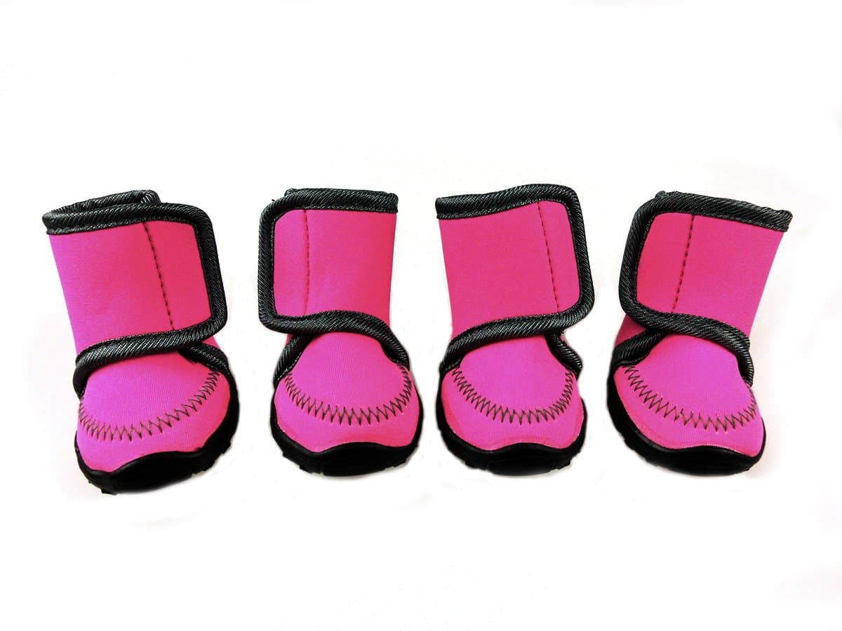 Dog Boots Waterproof Dog Shoes Paw Protectors with Adjustable Straps and Wear-Resisting Soles 4 Pcs (S, Rose)