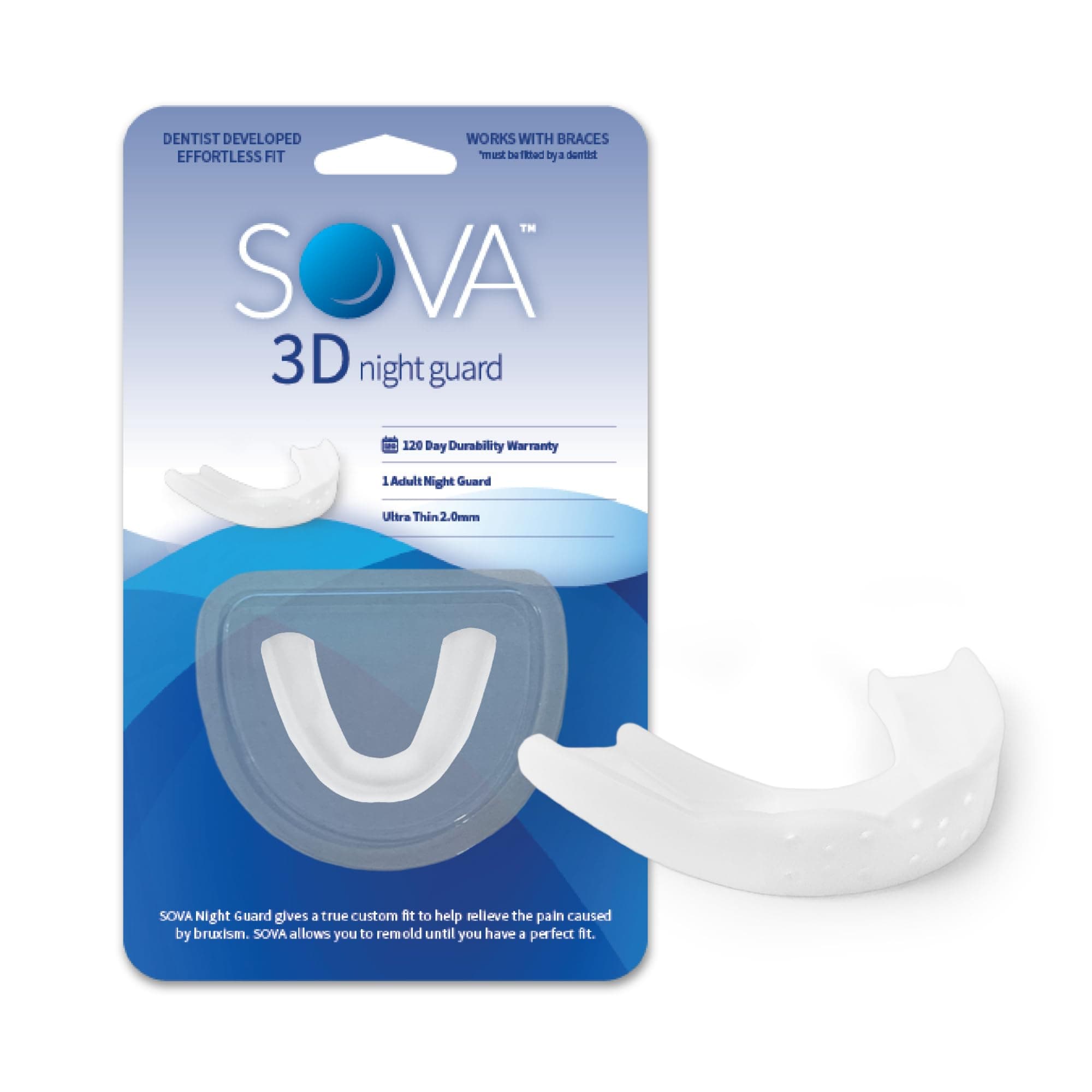 Sova 1.6mm Mouth Guard for Clenching and Grinding Teeth at Night, Custom-Fit Sleep Night Guard Only