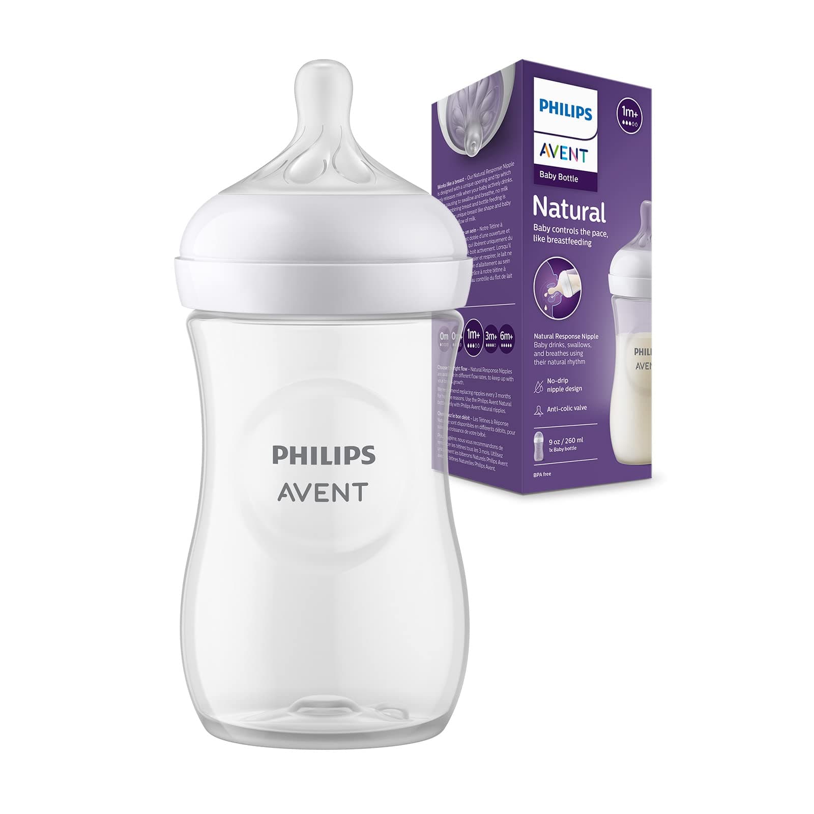 Philips Avent Natural Plastic Baby Feeding Bottle | No.1 Brand Recommended by Moms Worldwide | 1 Months+ Baby | Mimics Breastfeeding | Uniquely Designed Nipple | Pack of 1| SCY903/01