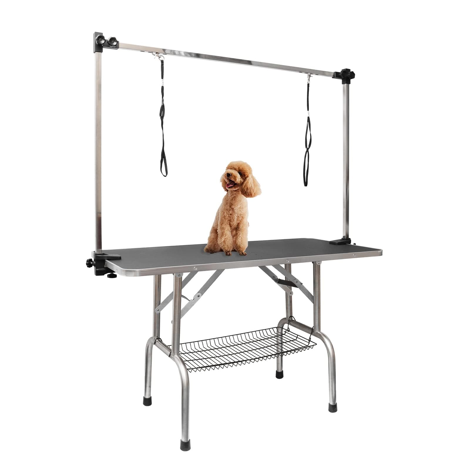 36" Dog Grooming Table,Foldable Home Pet Bathing Station with Adjustable Height Arm/Noose/Mesh Tray