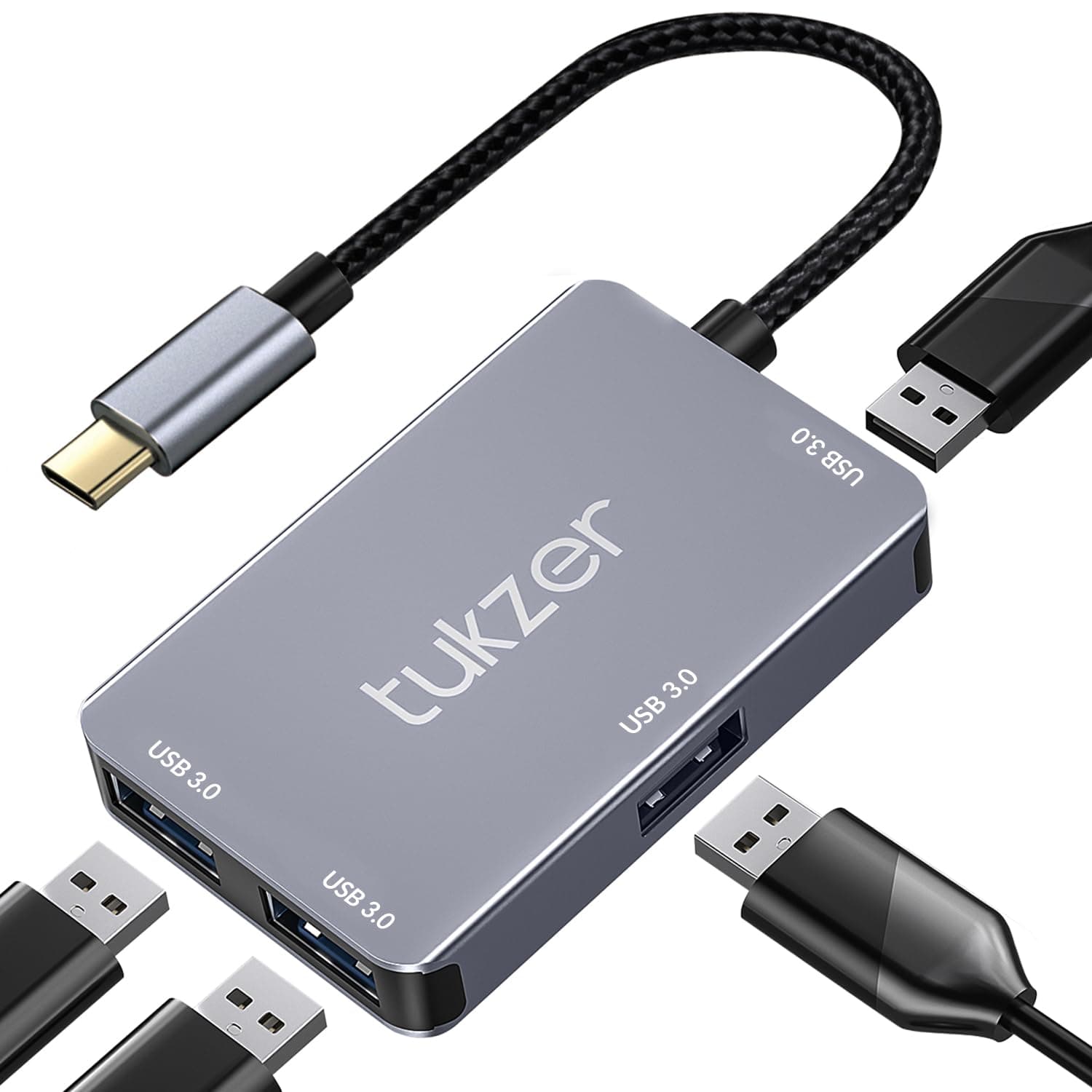 Tukzer 4-in-1 USB C 3.0 HUB, Type C to USB A HUB Splitter Extender, Docking Station, 5Gbps Data Sync Speed, MultiPort Adapter for iOS, MacBook, Windows, Laptop, PC, & Other Type C Enabled Devices