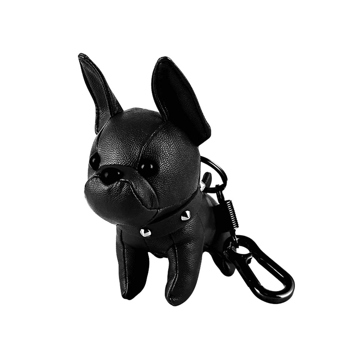 Poppow Handmade French Bulldog Keychain, Cute Leather Car Key Rings Pendant Gift Purse Handbag Backpack Charm Accessories (Black)