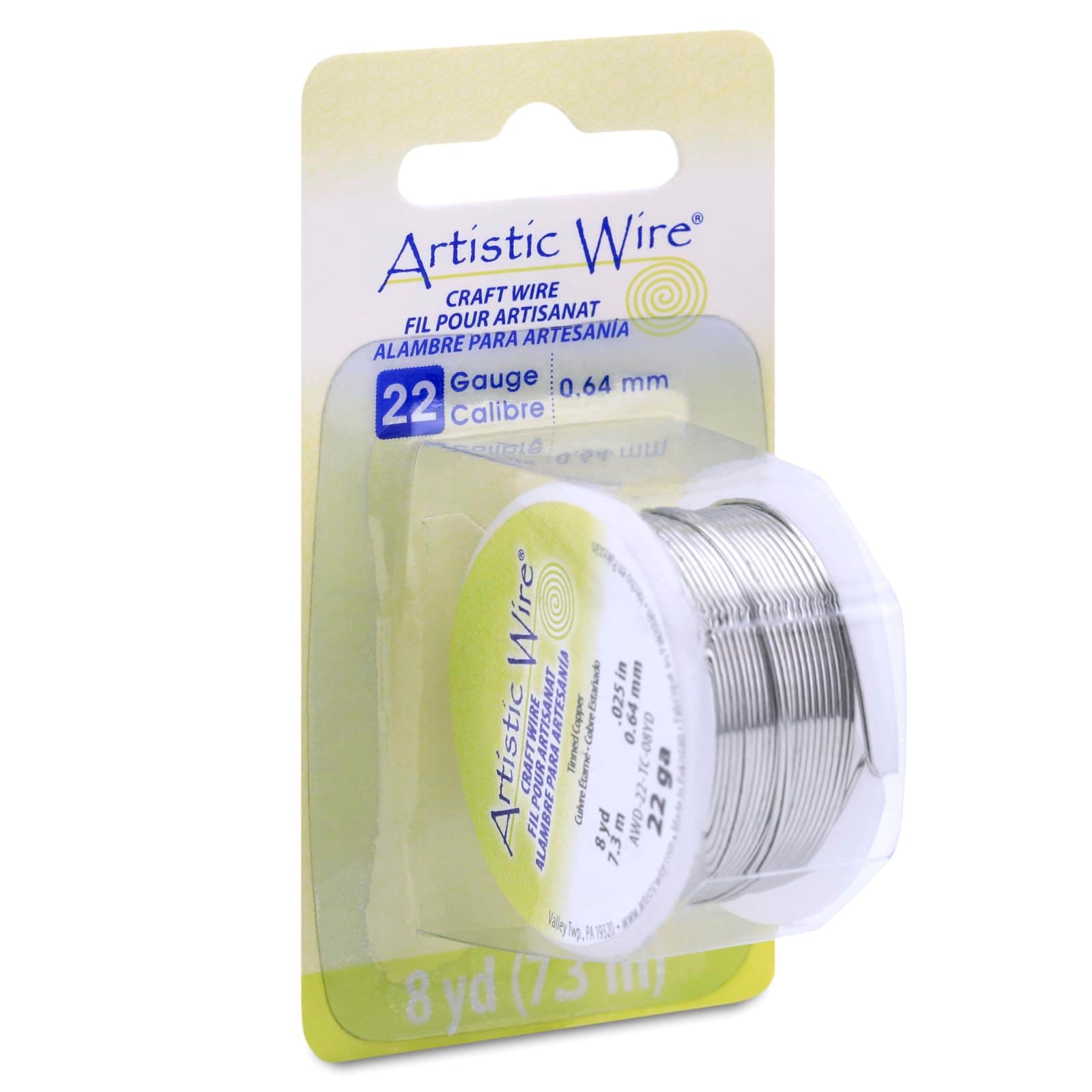 Artistic Wire, 22 Gauge Tarnish Resistant Tinned Copper Craft Wire, Silver Color, 8 yd