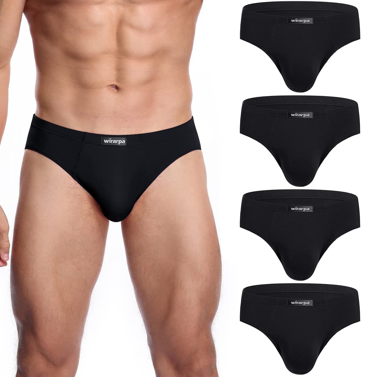 wirarpaMen's Underwear Multipack Modal Microfiber Briefs No Fly Covered Waistband Silky Touch Underpants