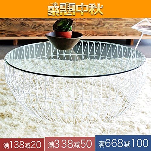 LDP-Iron art style tempered glass coffee table round Creative Brief about living room-sized homes, assemble, white small