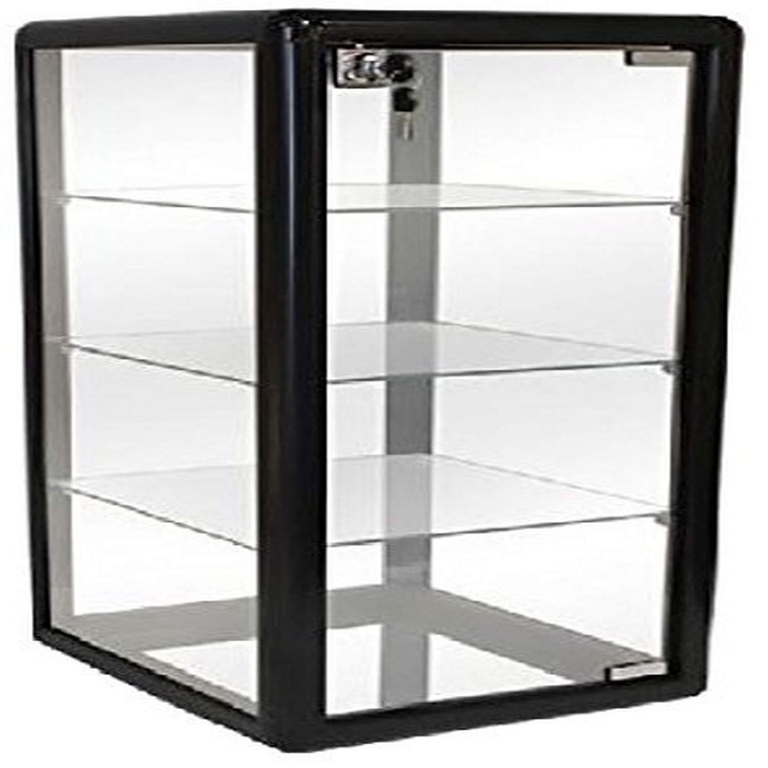 Only Hangers Elegant Black Aluminum Table Top Tempered Glass Display Showcase with (3) Glass Shelves. Hinged Glass Door Includes Lock and Key