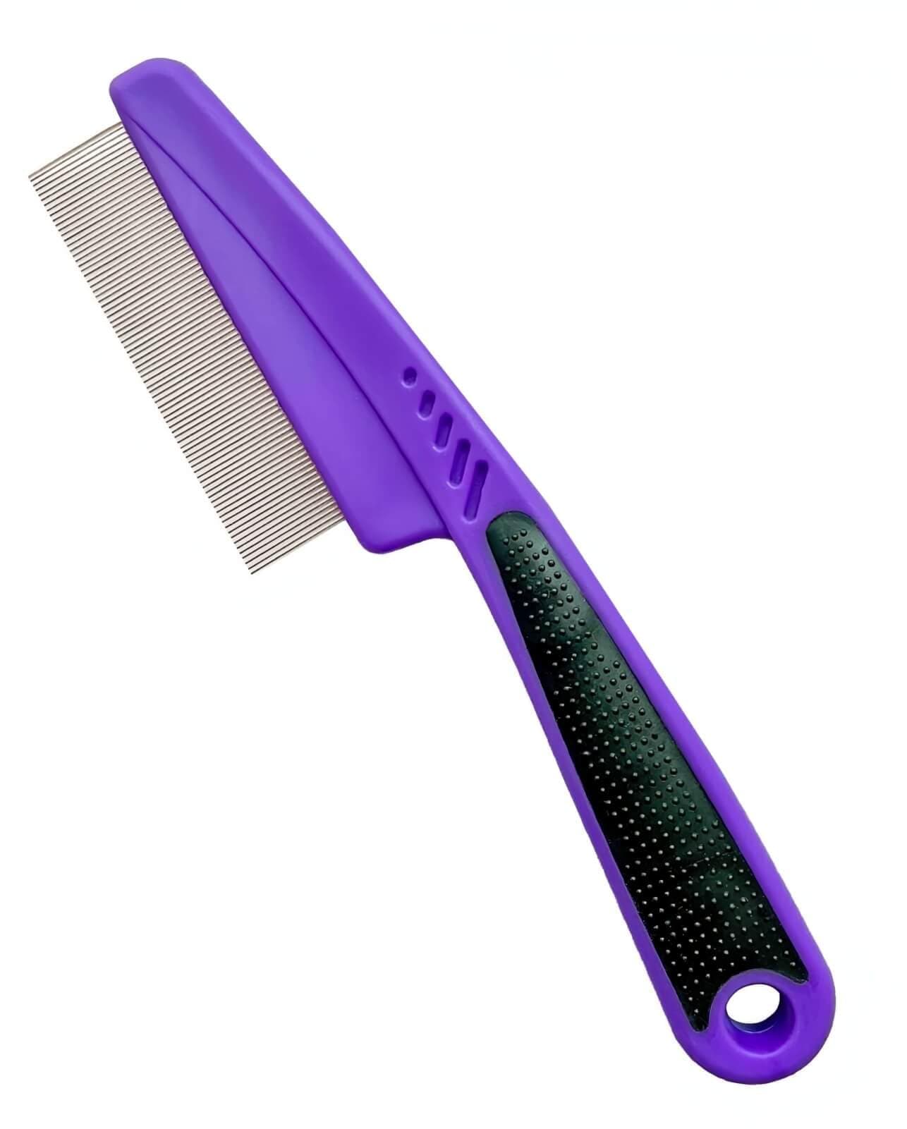 Yumflan Flea Comb with Rubber Handle, Fine Tooth Dog & Cat Comb, Purple