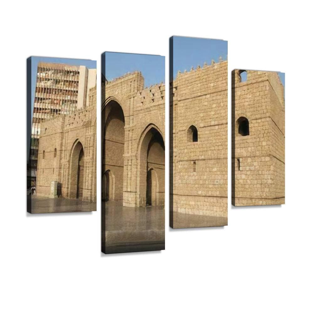 quetas artworkbaab makkah gate in jeddah al balad historical place Jeddah Saudi Canvas Print Wall Art Pictures Framed Digital Print Abstract Painting Room Home Office Decor Ready to Hang 4 Panel