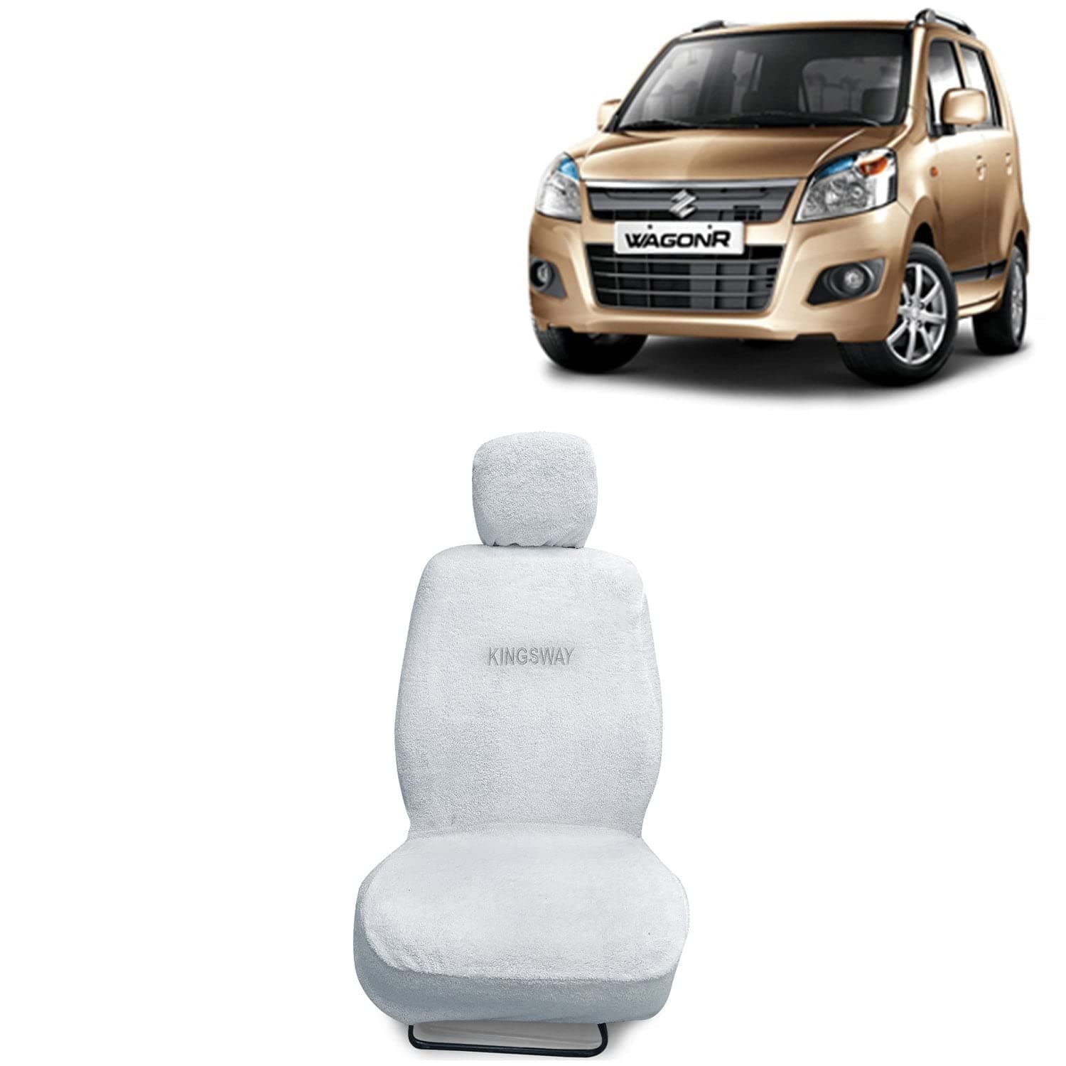Wagon R Seat Cover for (Year 2010 to 2018) All Model, Towel Fabric Car Seat Covers Compatible with Maruti Suzuki Wagon R, Complete Set (Car Specific Front + Rear Seat Covers), White Color