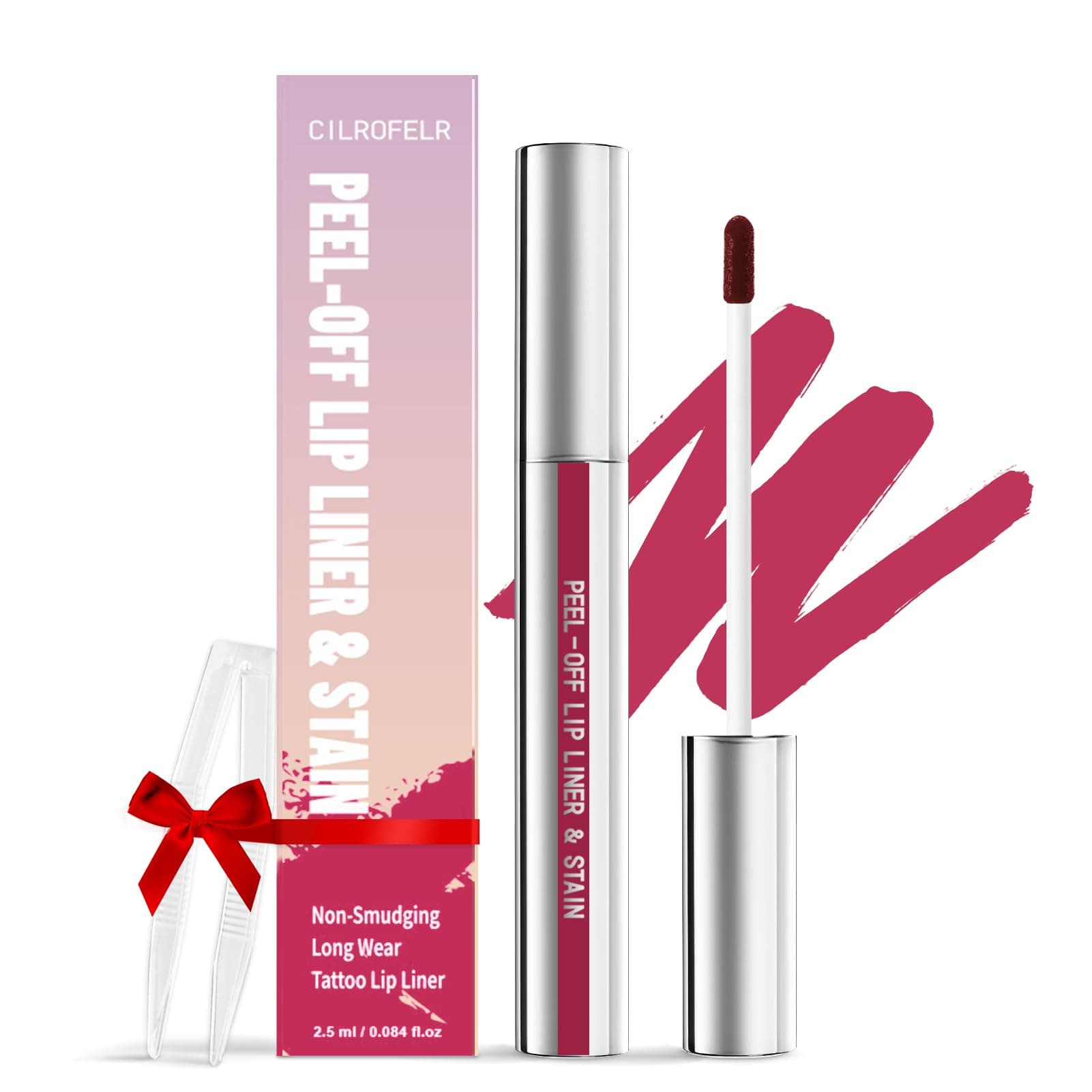 Cilrofelr Peel Off Lip Liner Stain, Long Wearing Tattoo Lip Liner with Tweezer, Peel Off Lip Stain with Semi-matte Finish - Berry