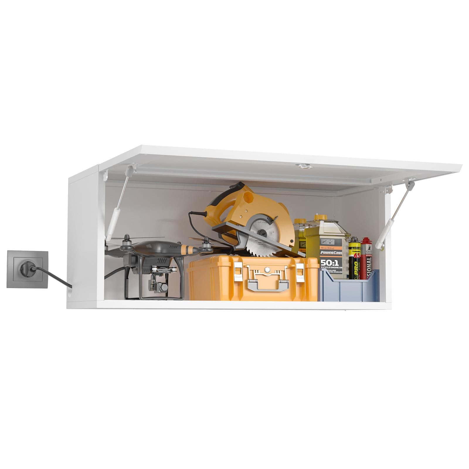 Metal Wall Cabinet for Garage, Wall Mounted Storage Cabinet, Wall Garage Tool Cabinet with Locking, Work Shop Wall Cabinet, Trailer Cabinets, White Flip Up Steel Storage Cabinet, Assembly Required