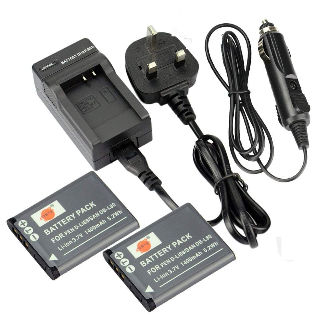 2pcs D-LI88 Rechargeable Li-ion Battery + Charger DC89U for Pentax Optio H90, P70, P80, W90, WS80 Digatal Camera