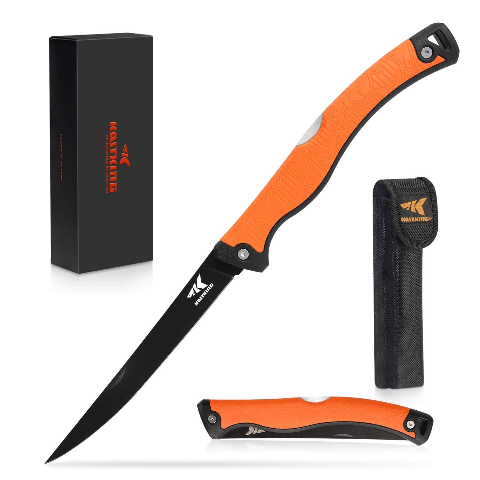 Folding Fillet/Fishing/Camping/Hunting Knife, Razor Sharp G4116 German Stainless-Steel Blade, Non-Slip Handles, 13 ½ inch overall Length, only 7 ½ inch folded, Includes Sheath