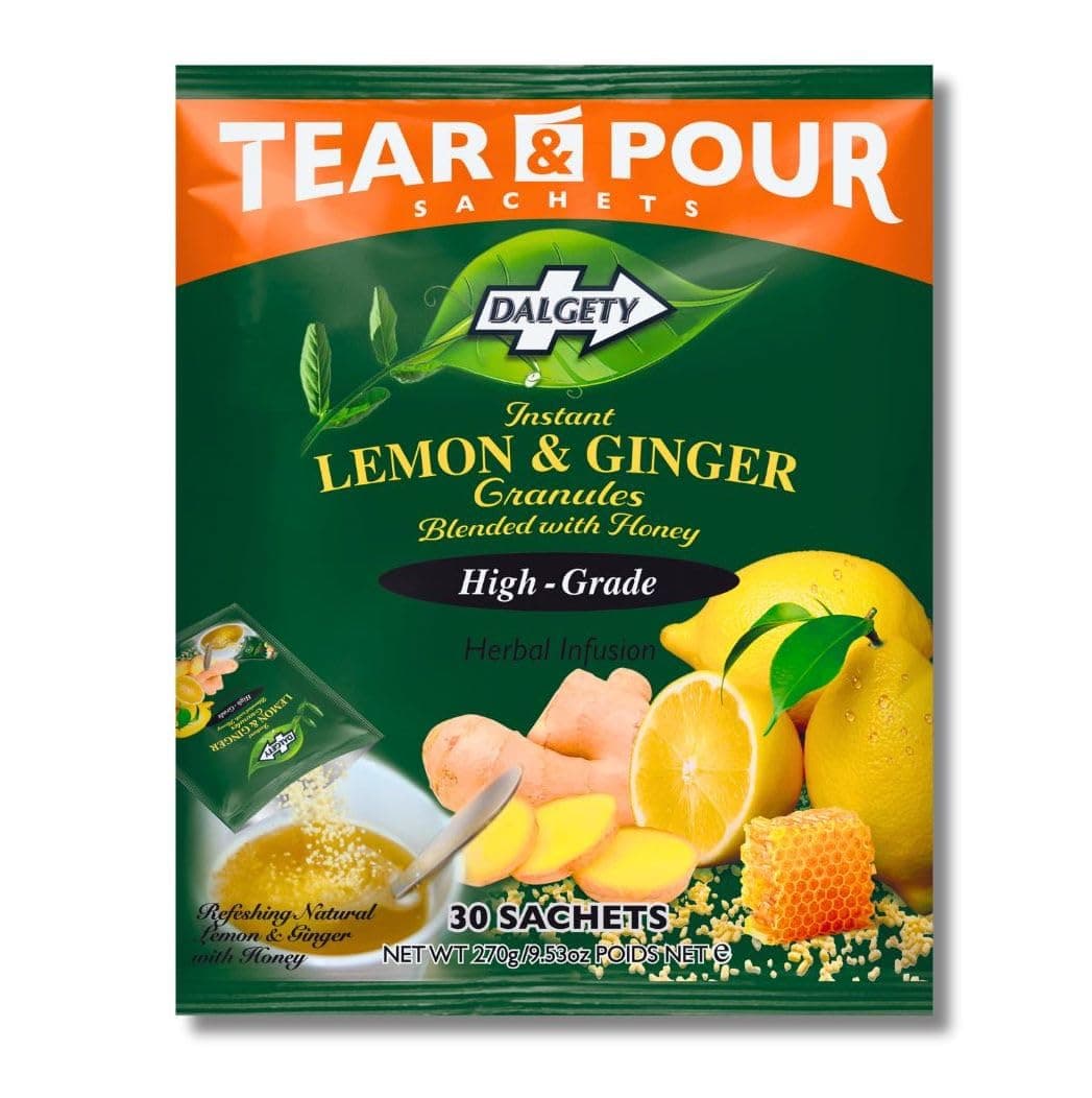 Instant Lemon & Ginger Herbal Infusion Pouches 270g Bag (Total 30 Sachets) Cartons 100% Natural, Caffeine Free Tea; Delicious and Packed with Unique Health Benefits