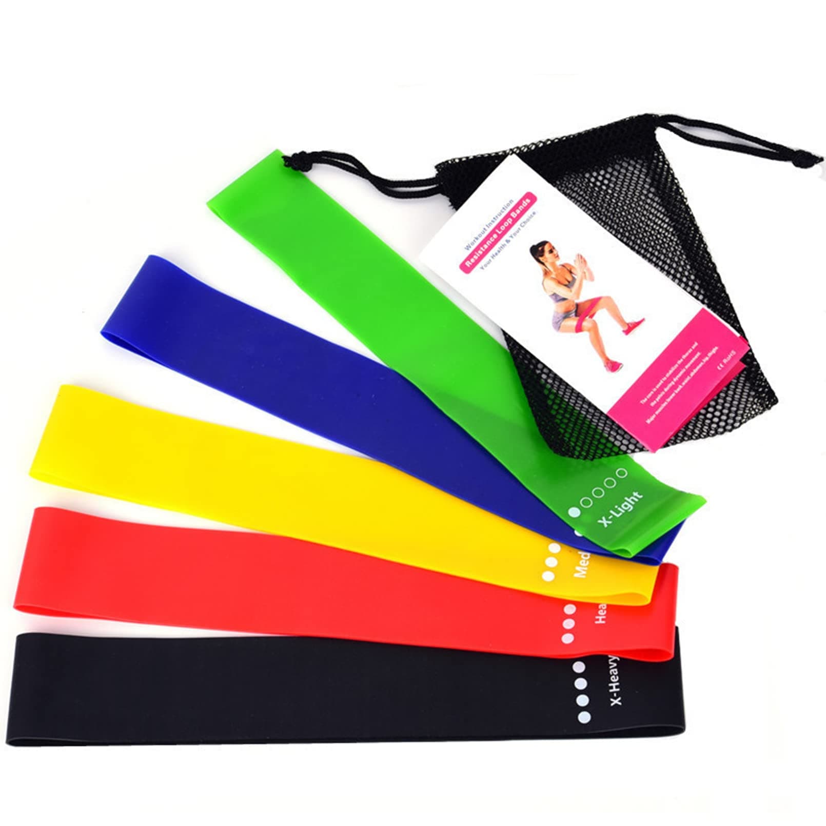 Ororitoli ECVV 6Pcs Resistance Bands Exercise Bands For Woman Yoga Resistance Loop Bands For Legs And Butt Workout Bands For Home Gym Fitness 5 Set With Bag, Black,Red,Blue,Yellow,Green