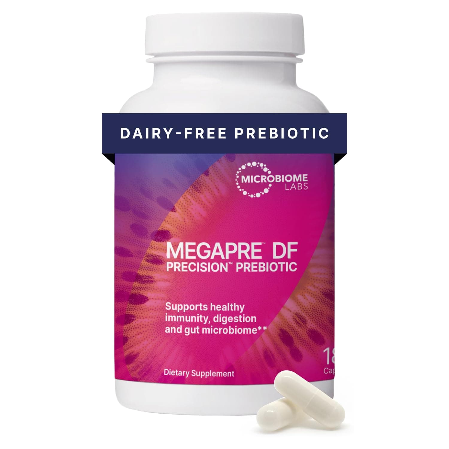 MegaPre DF - Dairy-Free Prebiotic Fiber Supplement - Gut Health Prebiotics for Women, Men & Kids 3+ - Support Microbial Diversity (180 Capsules)