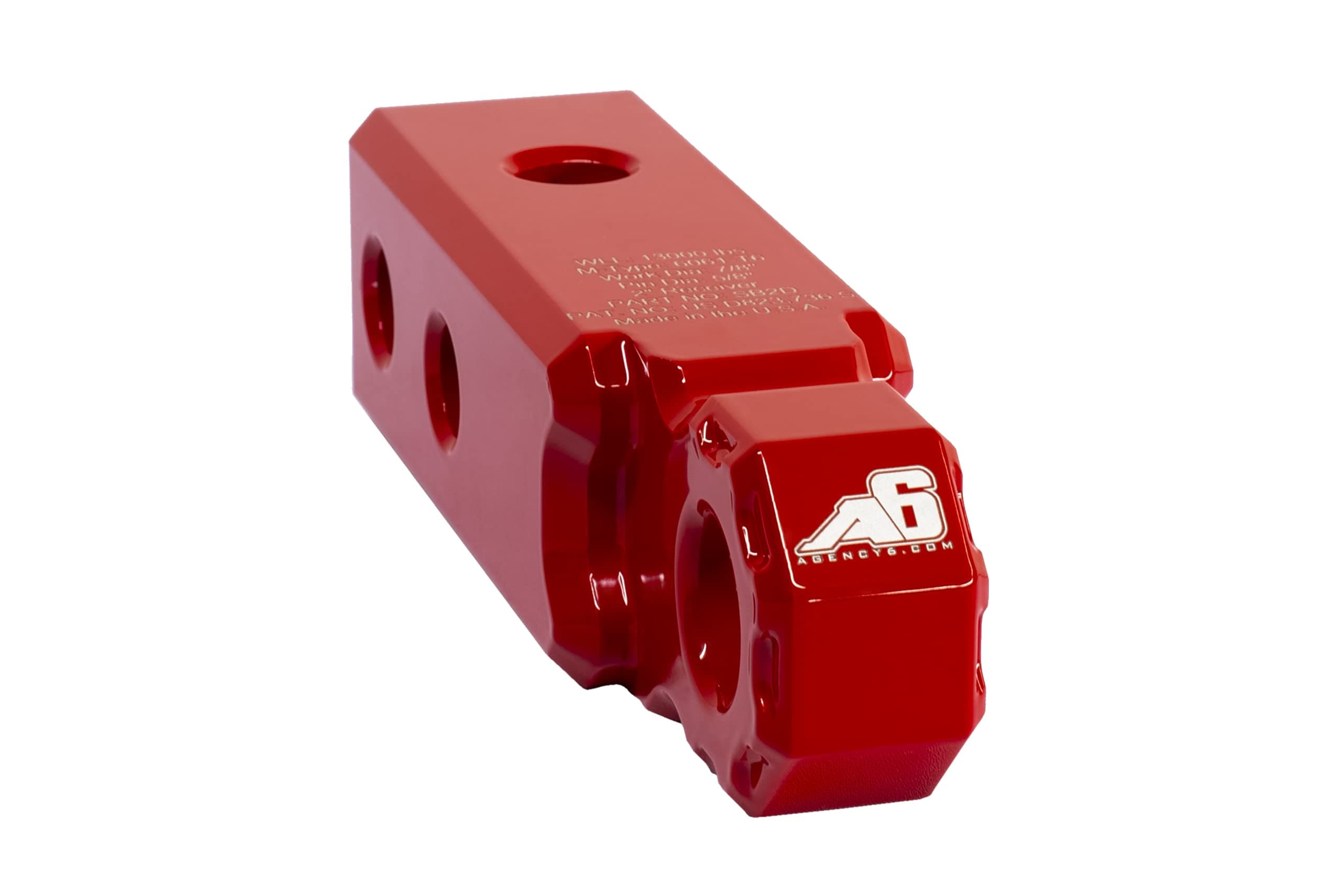 Agency 6 Recovery Shackle Block 2" (Double Hole) - Powder Coated RED - Hitch Receiver Fits 2 inch Hitch - Proudly Made in The USA with US Certified Materials