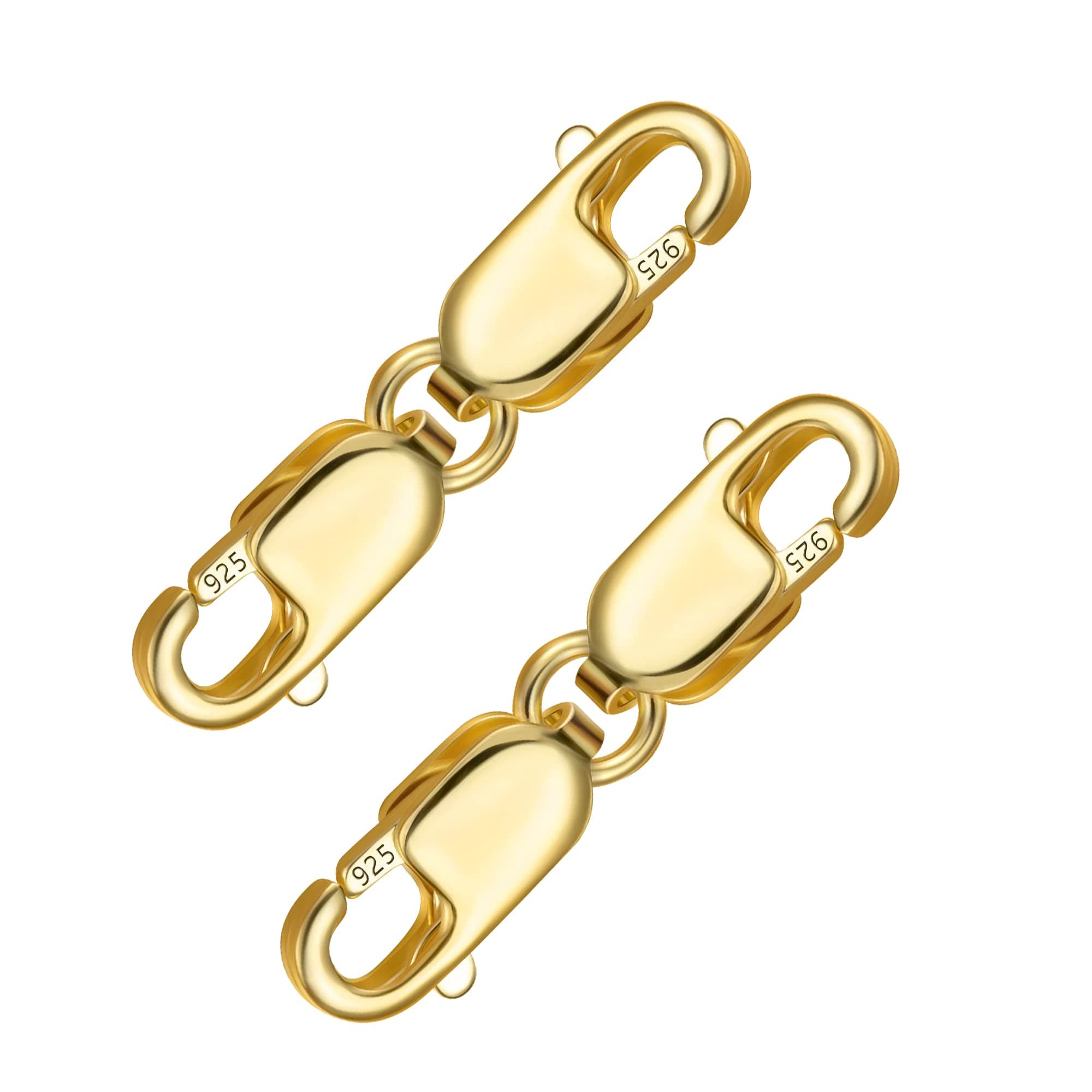 Bracelet Extender Gold Necklace Clasps and Closures 14K Gold Plated 925 Sterling Silver Double Lobster Clasp Double Claw Connector for DIY Jewelry Making(2pcs)