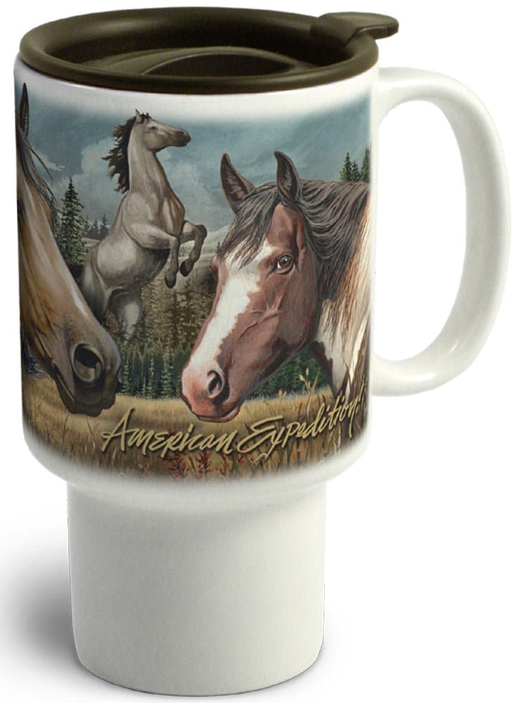 American Expedition CTMG-310 Stoneware Travel Mug, Mustang Collage, Multi-Color