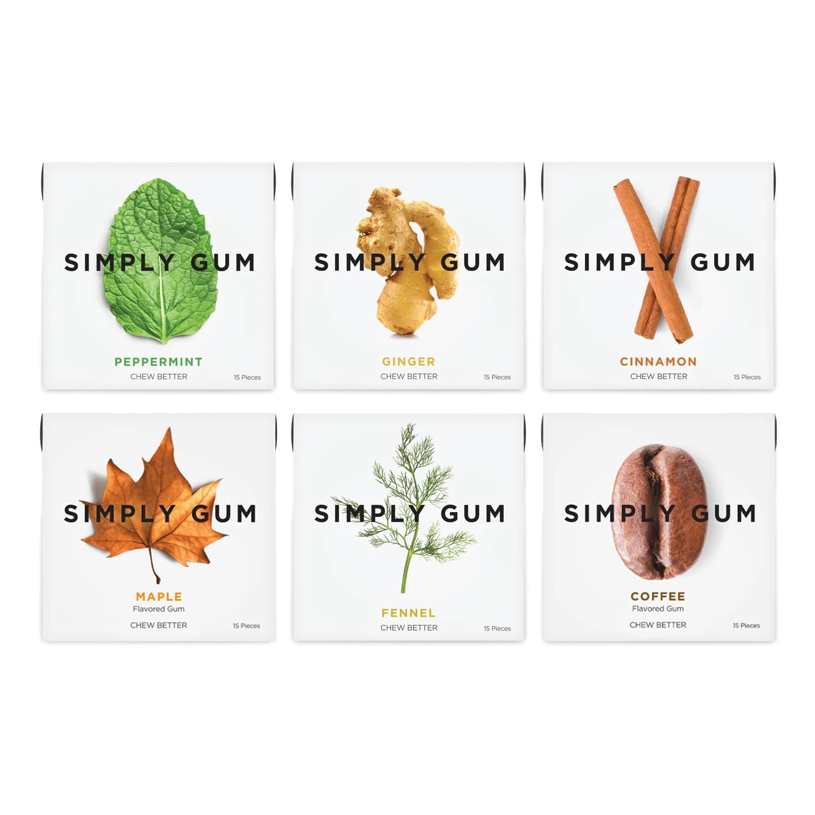 Simply Gum Additive Free Chewing Gum Variety Pack - Original 6 Pack (90 Total) Vegan Derived + Non-GMO Variety (Original)
