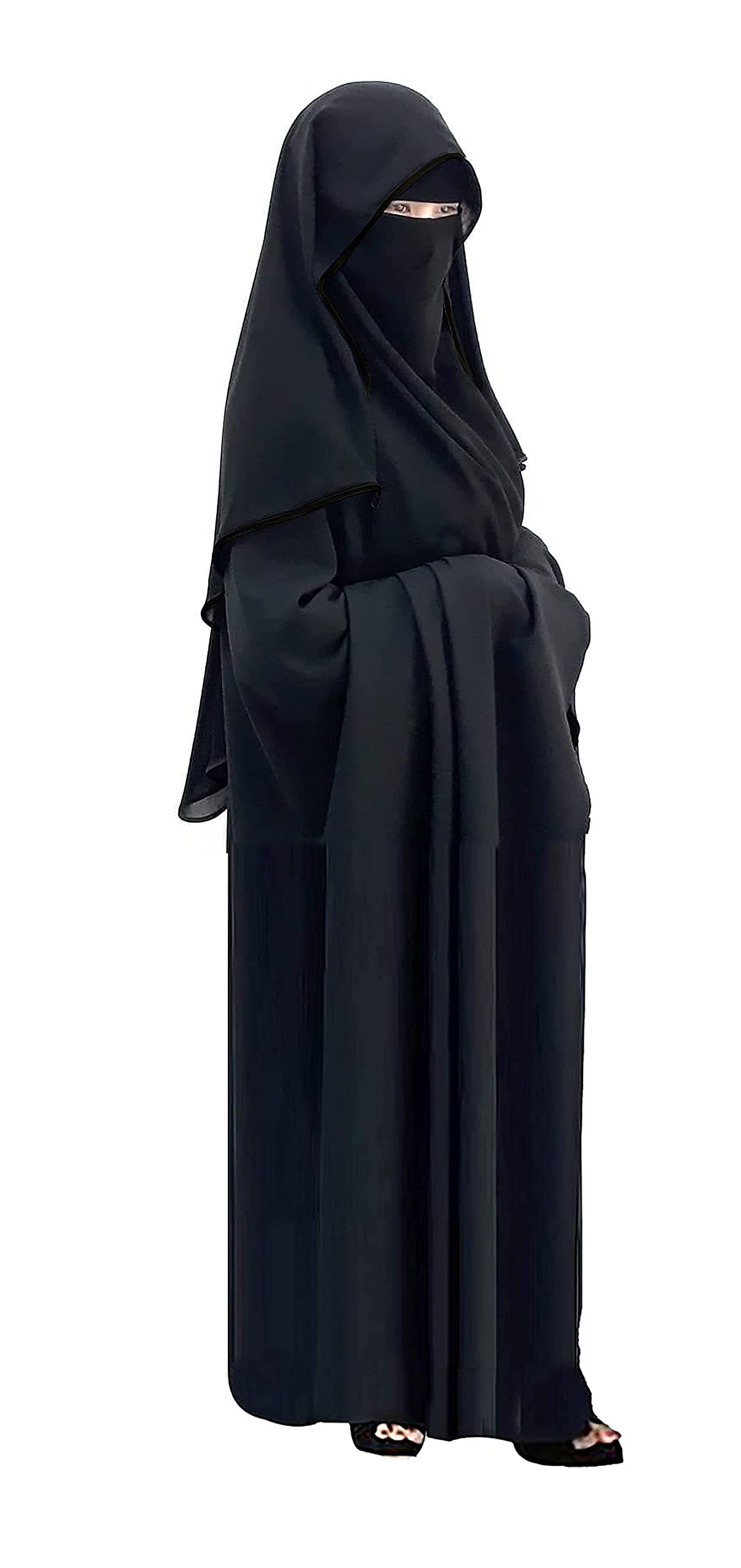 Saudi First Class Quality Long Saudi Niqab burqa Hijab Face cover Veil Islam Islamic Jilbab (Black x Black Satin)