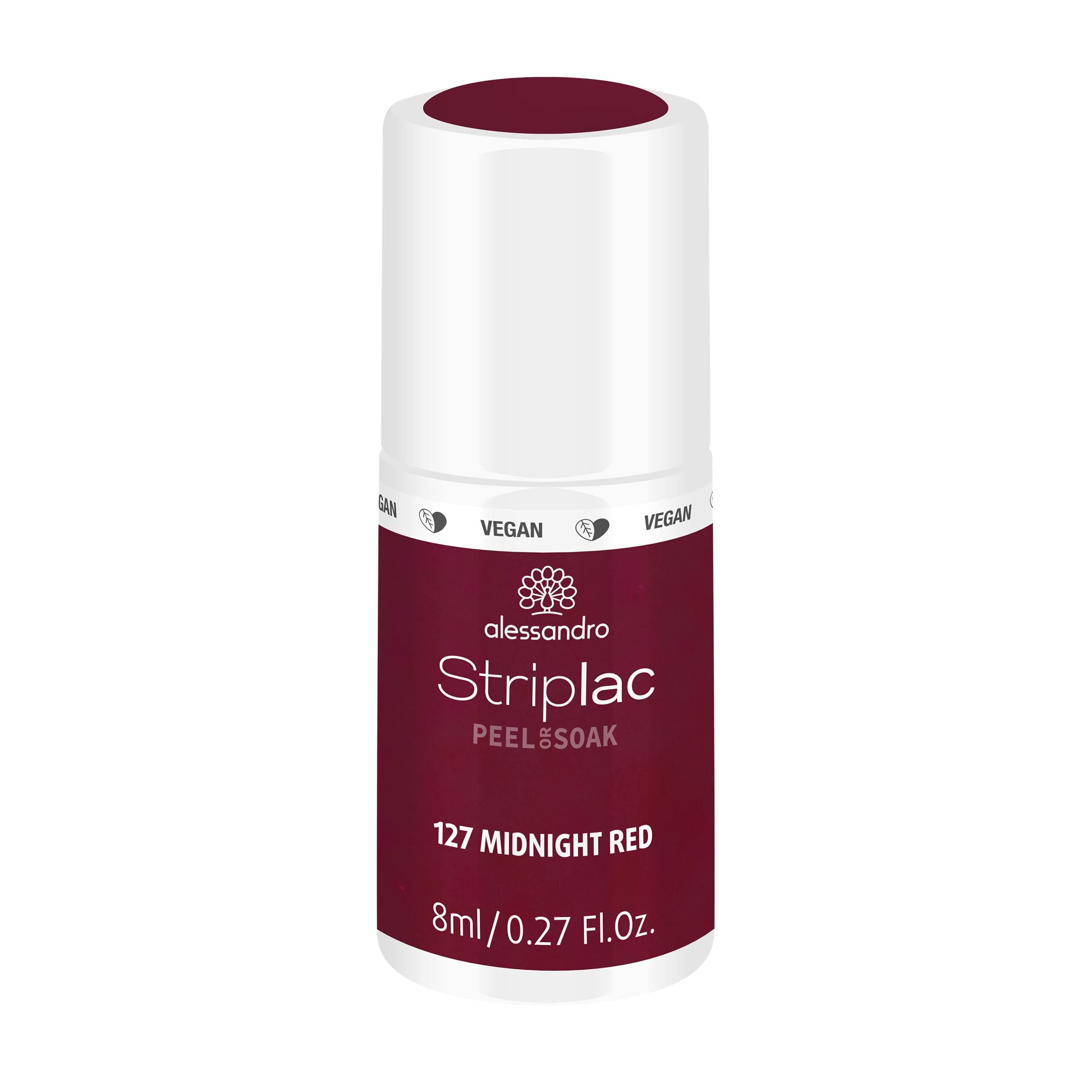 alessandro Striplac Peel or Soak Vegan Midnight Red LED Nail Polish in Dark Red - For Perfect Nails in 15 Minutes 8ml