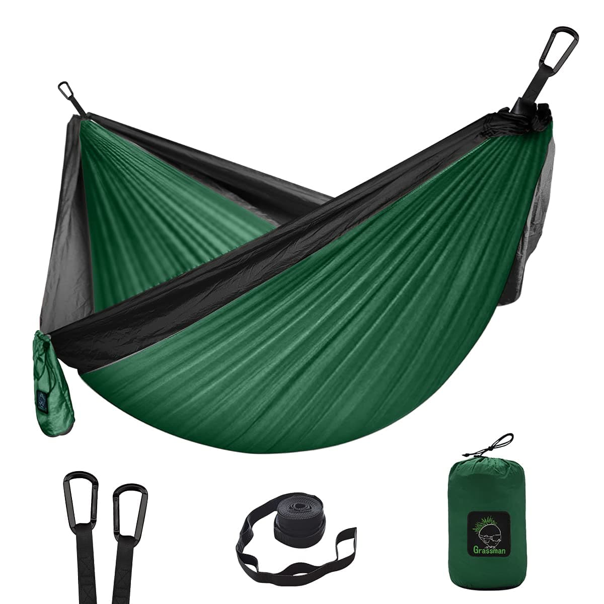 GrassmanCamping Hammock Double & Single Portable Hammock with Tree Straps, Lightweight Nylon Parachute Hammocks Camping Accessories Gear for Indoor Outdoor Backpacking, Travel, Hiking, Beach