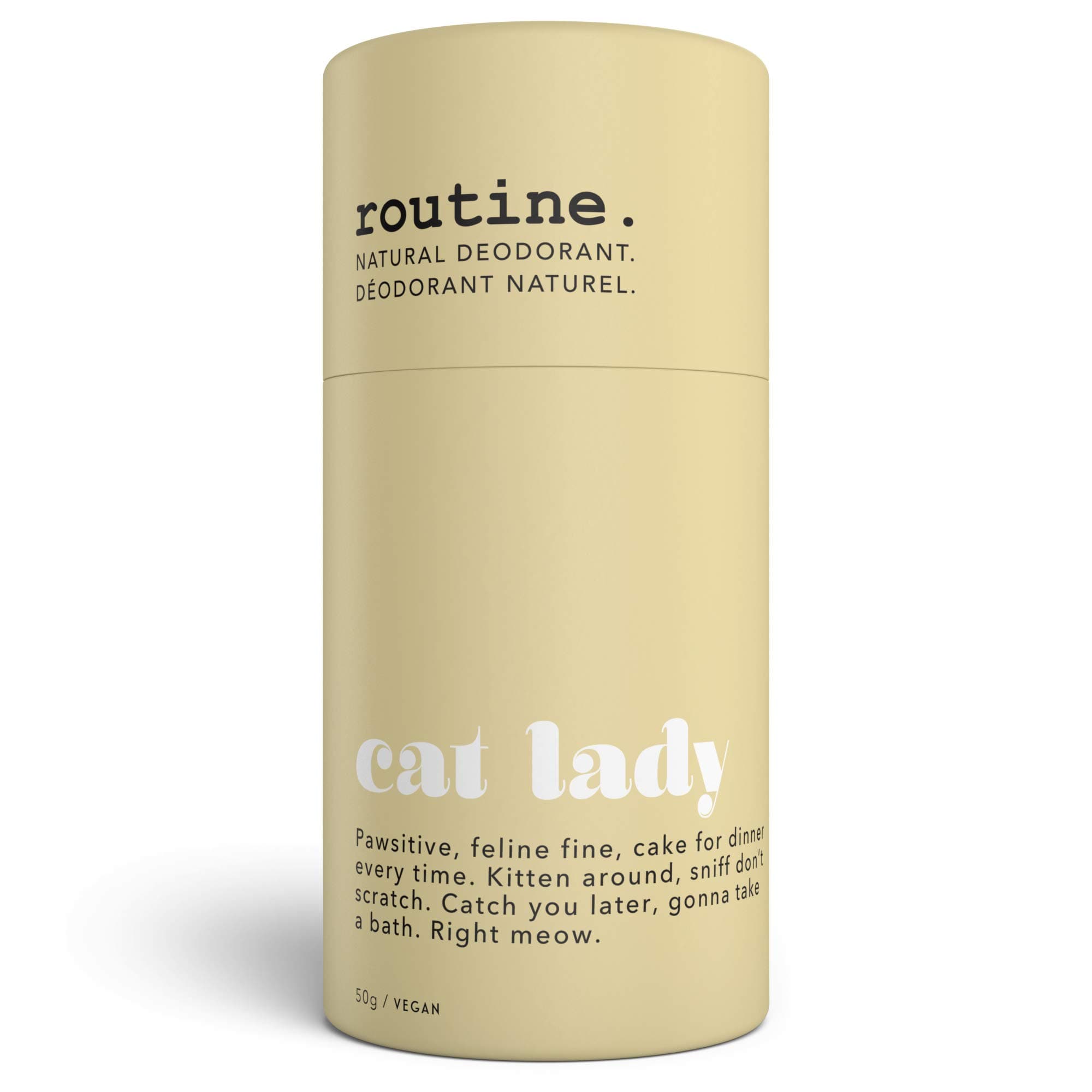 ROUTINE Cat Lady - All Natural Deodorant Stick 50g - Reduced Baking Soda, Magnesium - Natural Aluminum Free Deodorant for Women & Men