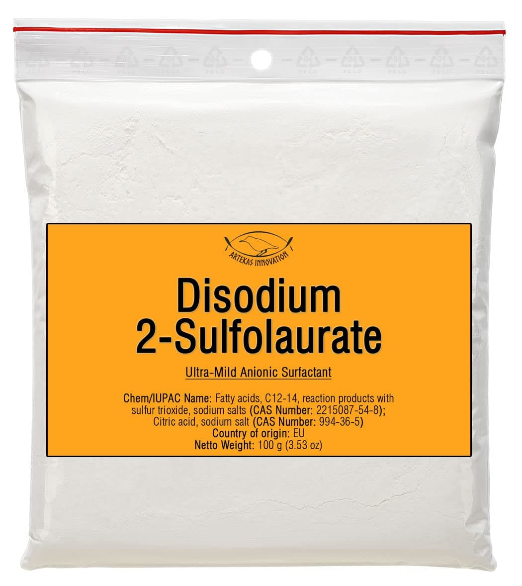 Disodium 2-Sulfolaurate Powder - Ultra-Mild Anionic Surfactant - 100% Natural - DIY Solid Shampoo Bars, Bath Bombs, Foamy and Bubbly Products (3.53 oz | 100 g)