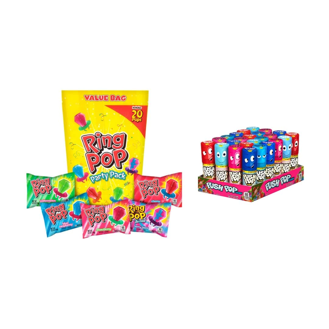 Candy 24 Count Variety Pack + Ring Pop 20 Count Lollipop Suckers Party Pack – Assorted Flavors