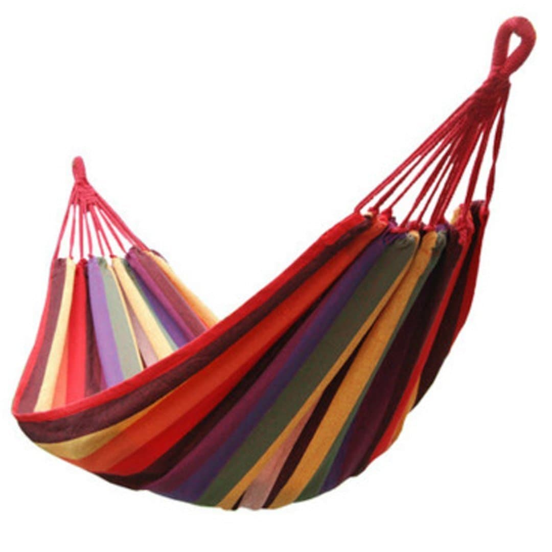 Inditradition Cotton Striped Foldable Hammock (for Single Person) / Hanging Bed for Camping & Outdoor Activities (197 CM x 80 CM) - Multicolor