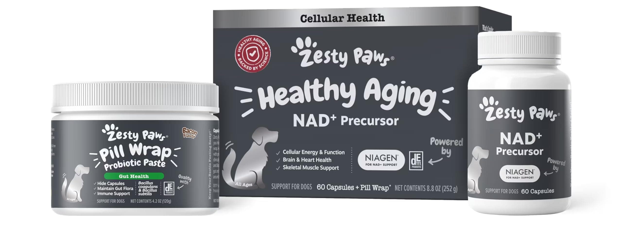 NAD+ Precursor Supplement for Dogs - Niagen for Healthy Aging & Skeletal Muscle Support & Recovery - Brain, Heart, & Cellular Energy Support - Nicotinamide Riboside Chloride - 60 Capsules