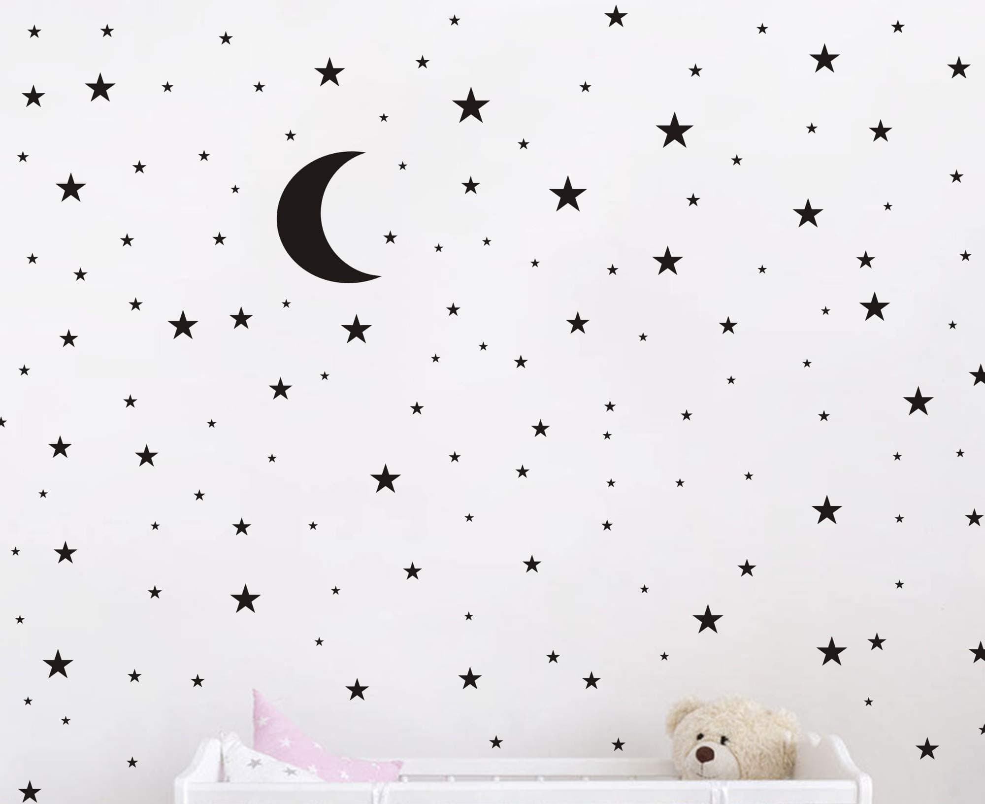 JURUOXIN(Black) - JOYRESIDE Moon and Stars Wall Decal Vinyl Sticker For Kids Boy Girls Baby Room Decoration Good Night Nursery Wall Decor Home House Bedroom Design YMX16 (Black)